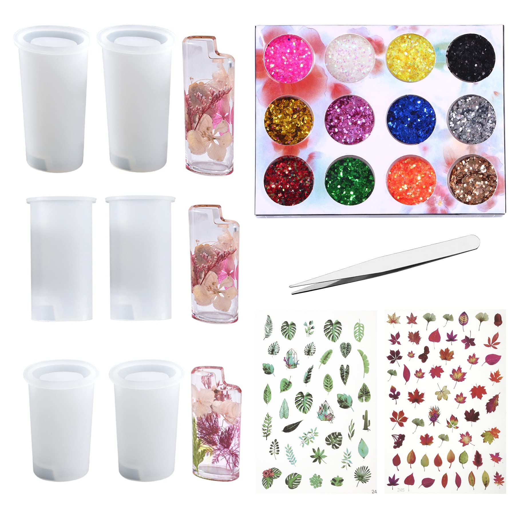 Cayway 10 PCS Lighter Case Resin Molds Set - 3 PCS Epoxy Resin Casting Molds with Sequins & Dried Flowers for DIY Crafts, Jewelry Making, and Unique Gift Ideas - Perfect for Home Decor, Party Favors, and Personalized Accessories