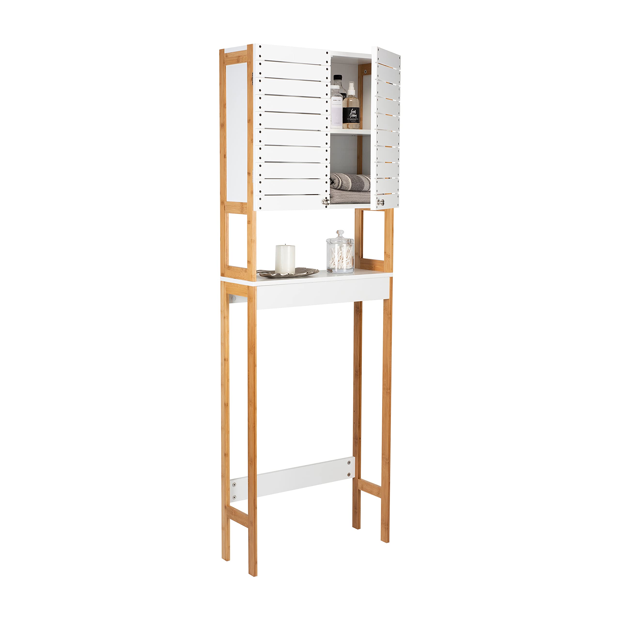 White 3-Tier Over The Toilet Bamboo Storage Cabinet - Space Saving Bathroom Organizer for Towels, Toiletries & Decor | Perfect for Small Bathrooms & Apartments