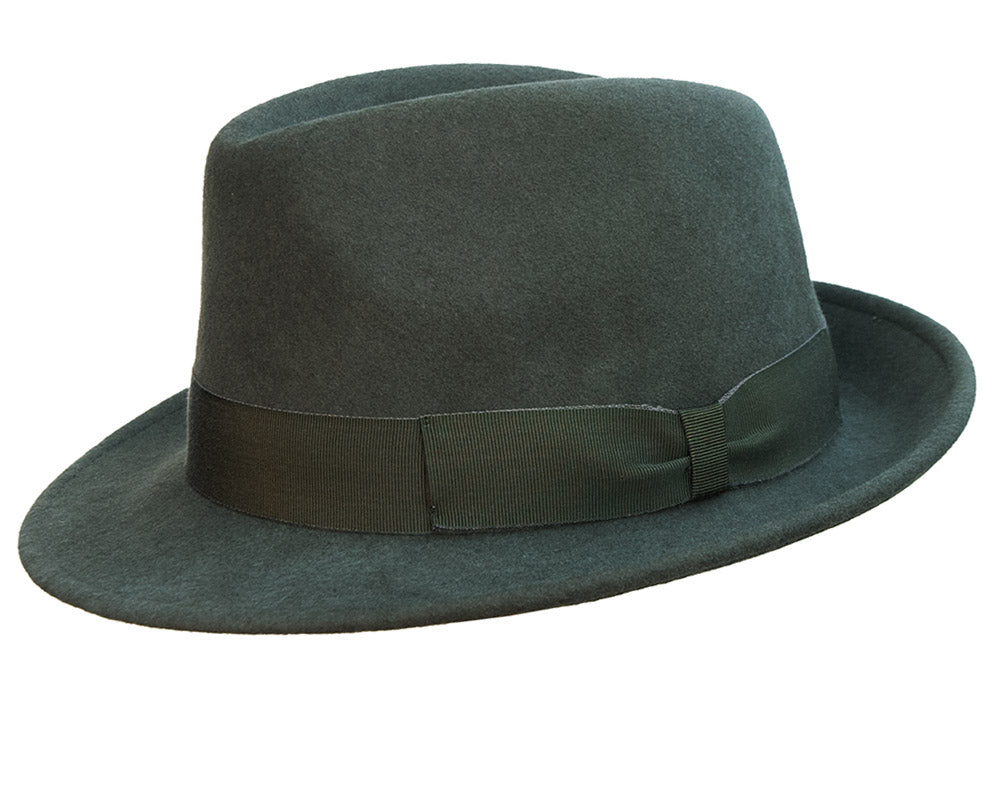 Premium Italian Made Foldable Wool Felt Trilby Hat for Men - Olive Green Classic Vintage Style Fedora - Perfect for Casual Outfits, Weddings & Outdoor Events