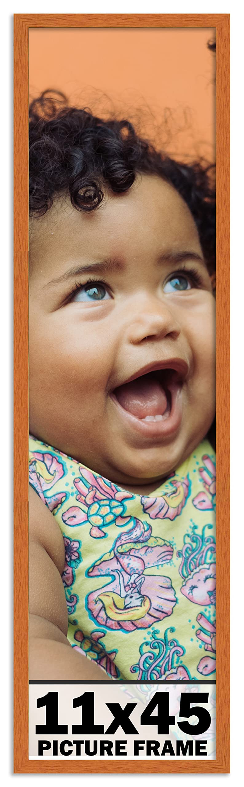 11x45 Inch Honey Pecan Brown Wood Picture Frame - Shatterproof UV Acrylic Front & Acid-Free Backing - Modern Wall Photo Frame for Family Portraits, Living Room Decor & Office Display