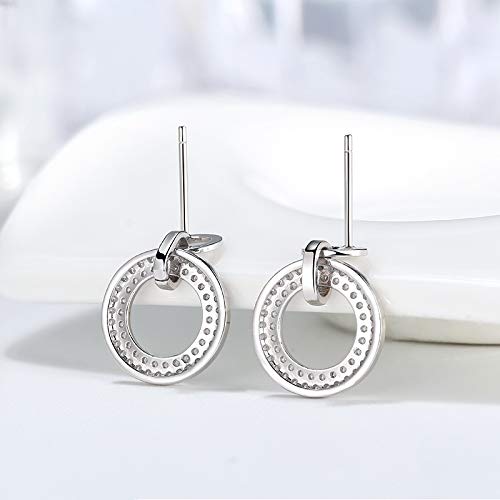 Ginger Lyne Sterling Silver Round CZ Dangle Stud Earrings for Women - Elegant Circle Clear Cubic Zirconia Jewelry for Party, Wedding & Everyday Wear