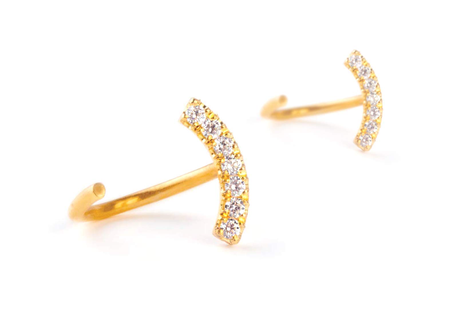 Elegant 9K 14K 18K Solid Gold Diamond Curved Bar Earrings for Women - Tiny Hoop Huggie Earrings, Minimalist Open Hoop Jewelry - Perfect for Weddings, Parties & Everyday Wear