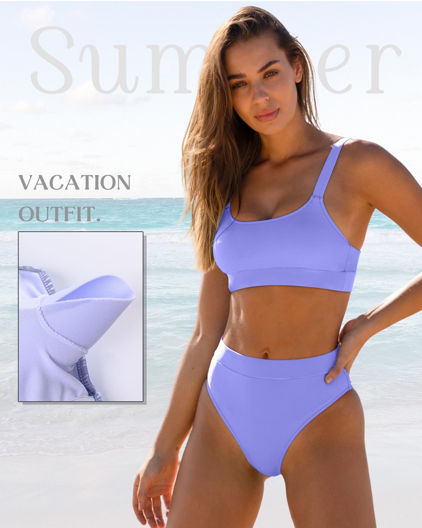 ZINPRETTY Women's High Waisted Bikini Set - Color Block Two Piece Swimwear with Tummy Control, Sporty Bathing Suit for Teens | Perfect for Beach Vacation, Pool Party & Summer Swimming