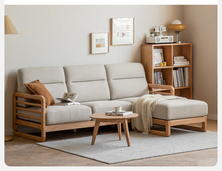 Oak Wood Fabric Sofa with String Style Backrest - Modern Living Room Furniture for Comfortable Home Decor
