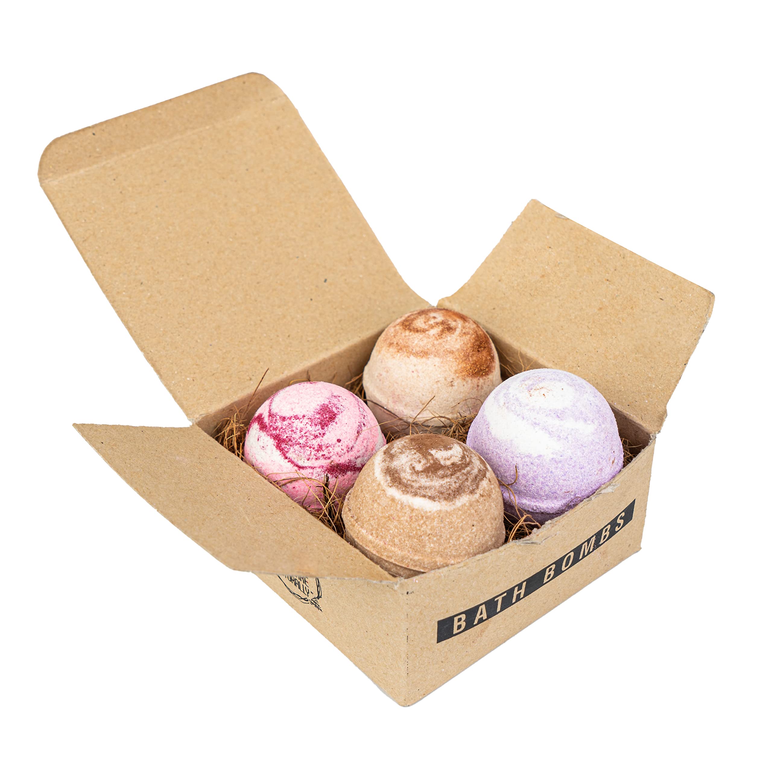Luxury Aromatic Bath Bombs Set - Rose, Lavender, Vanilla & Coffee Scented (Pack of 4) | Relaxing Spa Gift for Women, Self Care & Stress Relief