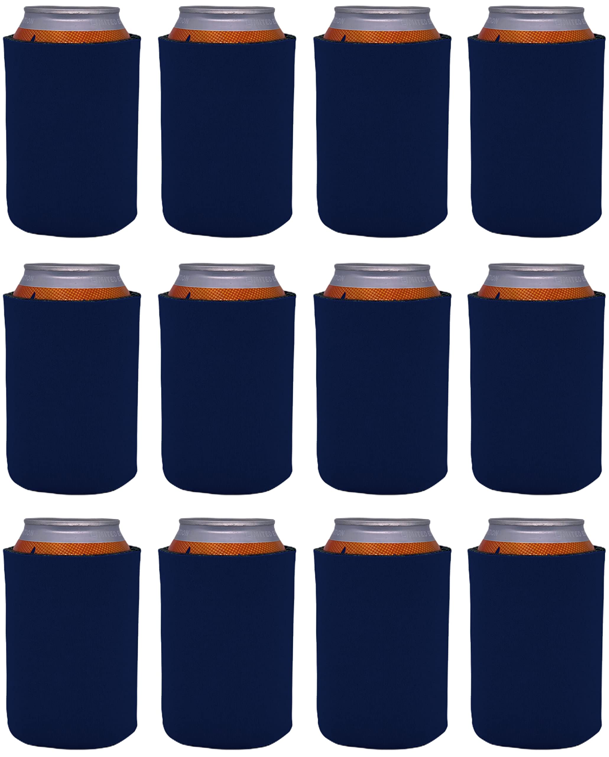 12 Pack Navy Blank Foam Collapsible Can Coolers - Insulated Beer Sleeves for Parties, BBQs, and Outdoor Events - Reusable & Collapsible Design for Easy Storage