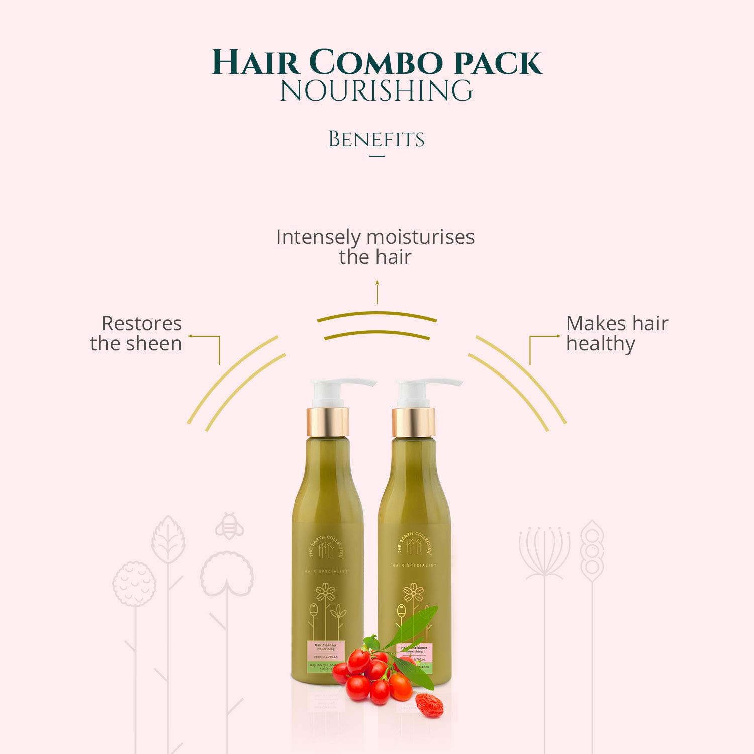 The Earth Collective Nourishing Hair Combo Pack - Shampoo & Conditioner Set (200ml Each) - For All Hair Types - Men & Women - Perfect for Daily Hair Care & Salon-Quality Results at Home