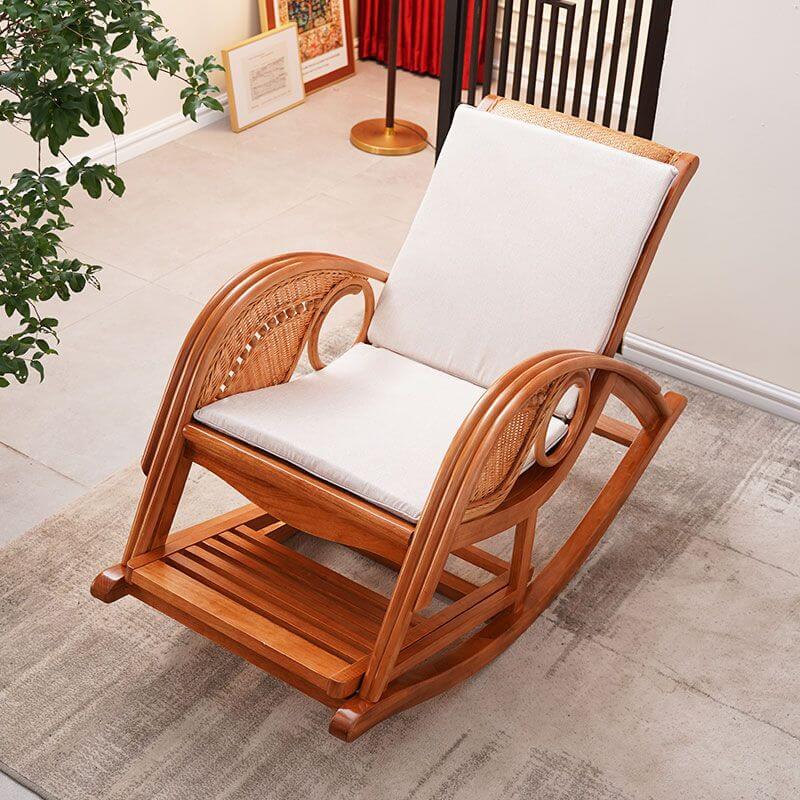 Natural Wood Rocking Chair with Cushioned Seat & Track Arms - Comfortable Nursery Glider for Baby Room, Living Room or Bedroom - Perfect for Breastfeeding, Reading & Relaxing