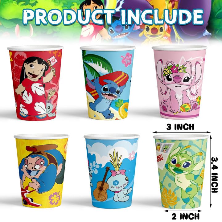 60PCS Stitch Birthday Party Supplies - 9oz Disposable Paper Cups for Stitch Themed Party Favors, Tableware & Decorations | Perfect for Disney Lilo & Stitch Birthday Parties, Baby Showers & Themed Events