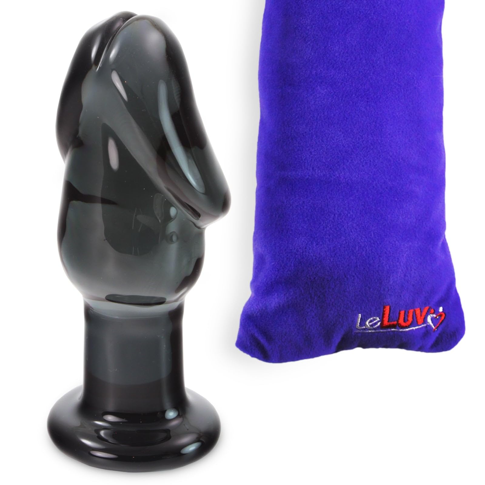 Premium LeLuv Shade of Grey Giant Stubby Cock Head Sculpture - Realistic Adult Sex Toy for Couples & Solo Play - Includes Luxury Padded Storage Pouch - Perfect for Spicing Up Bedroom Fun & Bachelorette Parties