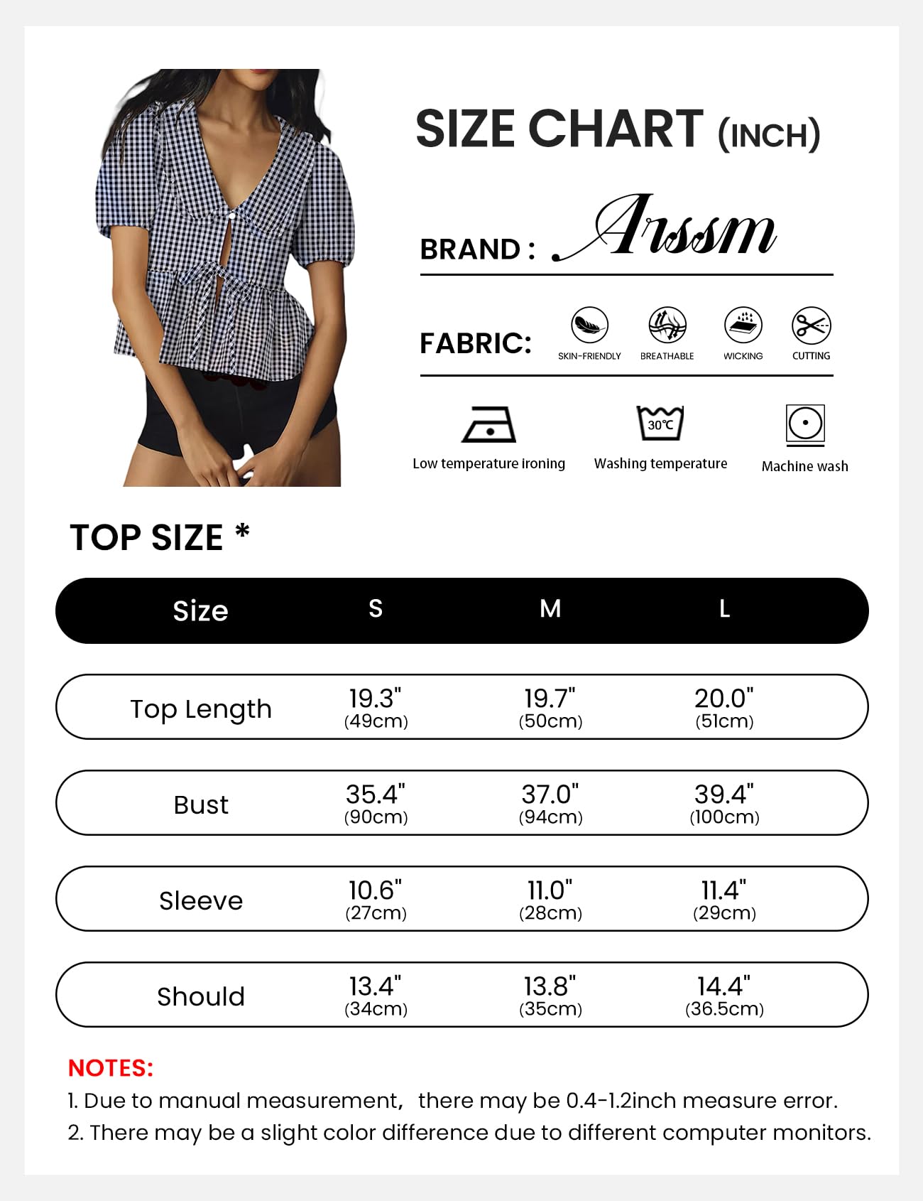 Arssm Women's Y2K Cute Puff Sleeve Peplum Top - Short Sleeve Tie Front Ruffle Blouse for Summer | Perfect for Casual Outings, Date Nights & Beach Vacations