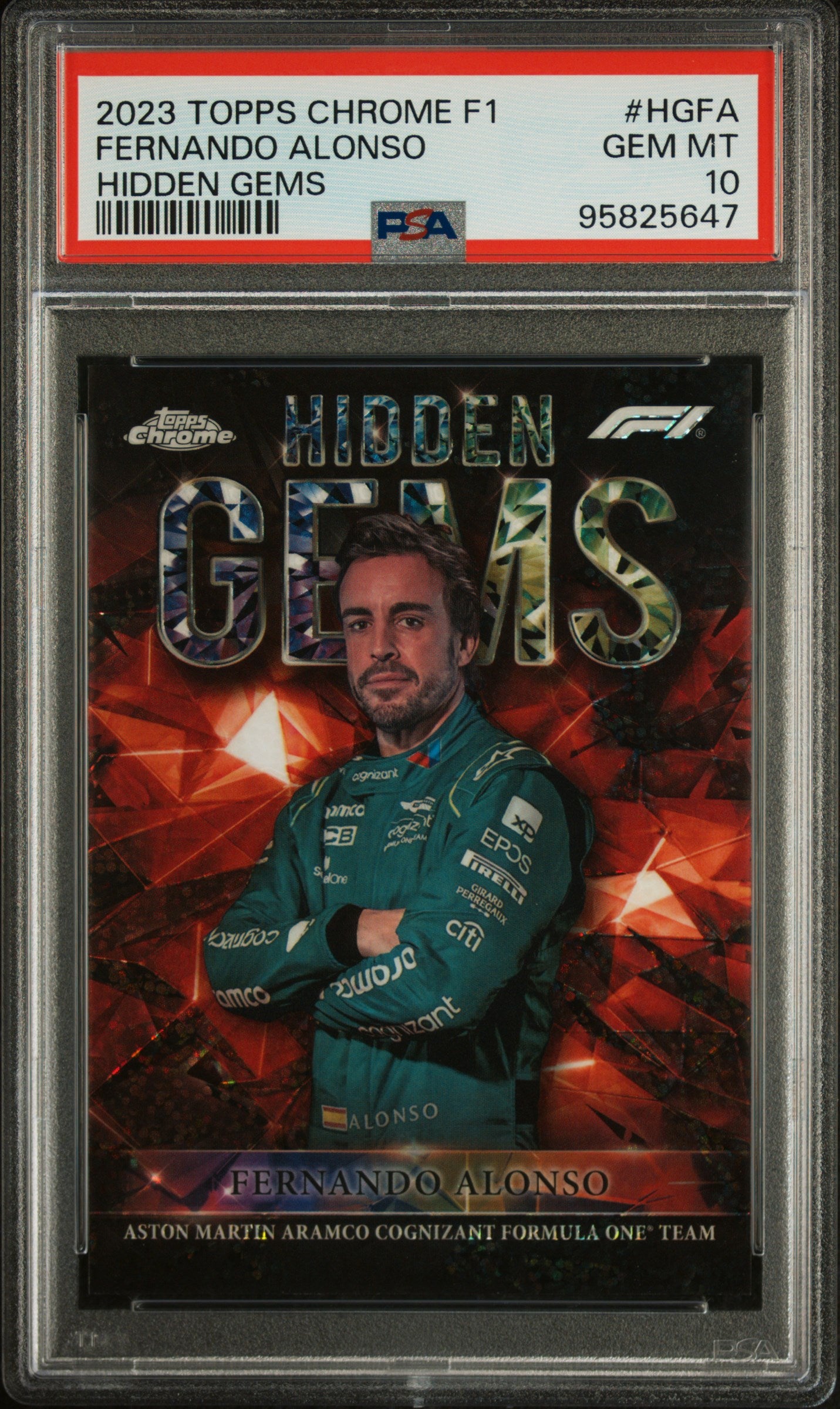 2023 Topps Fernando Alonso Hidden Gems Chrome F1 Racing Card PSA 10 - Perfect for F1 Collectors and Sports Memorabilia Enthusiasts