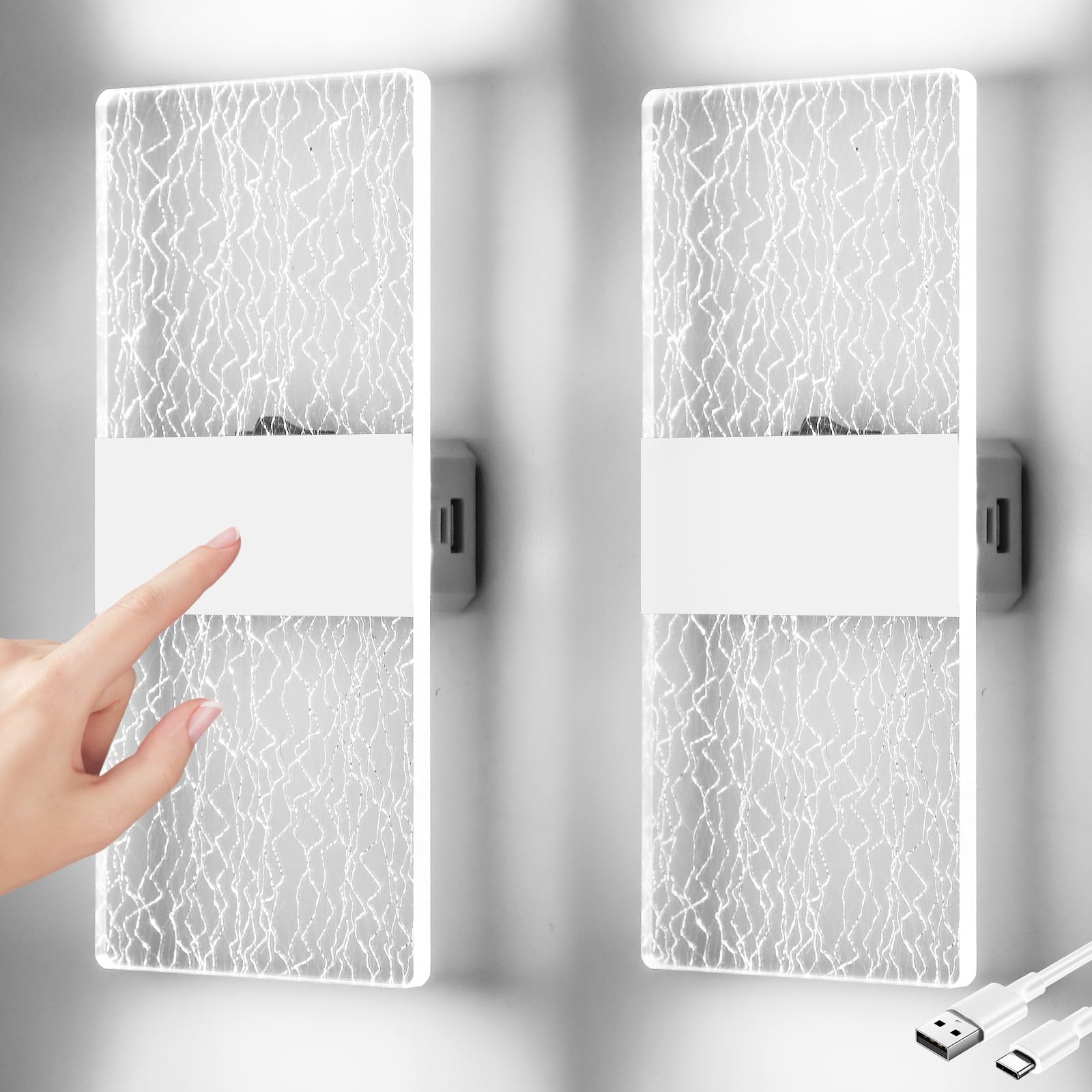 Rechargeable LED Wall Light - Touch Control Modern Indoor Wall Lamp with Magnetic Installation, Wireless White Wall Sconces (6500K Adjustable Brightness, 2 Pack) - Perfect for Bedroom, Hallway & Staircase Lighting