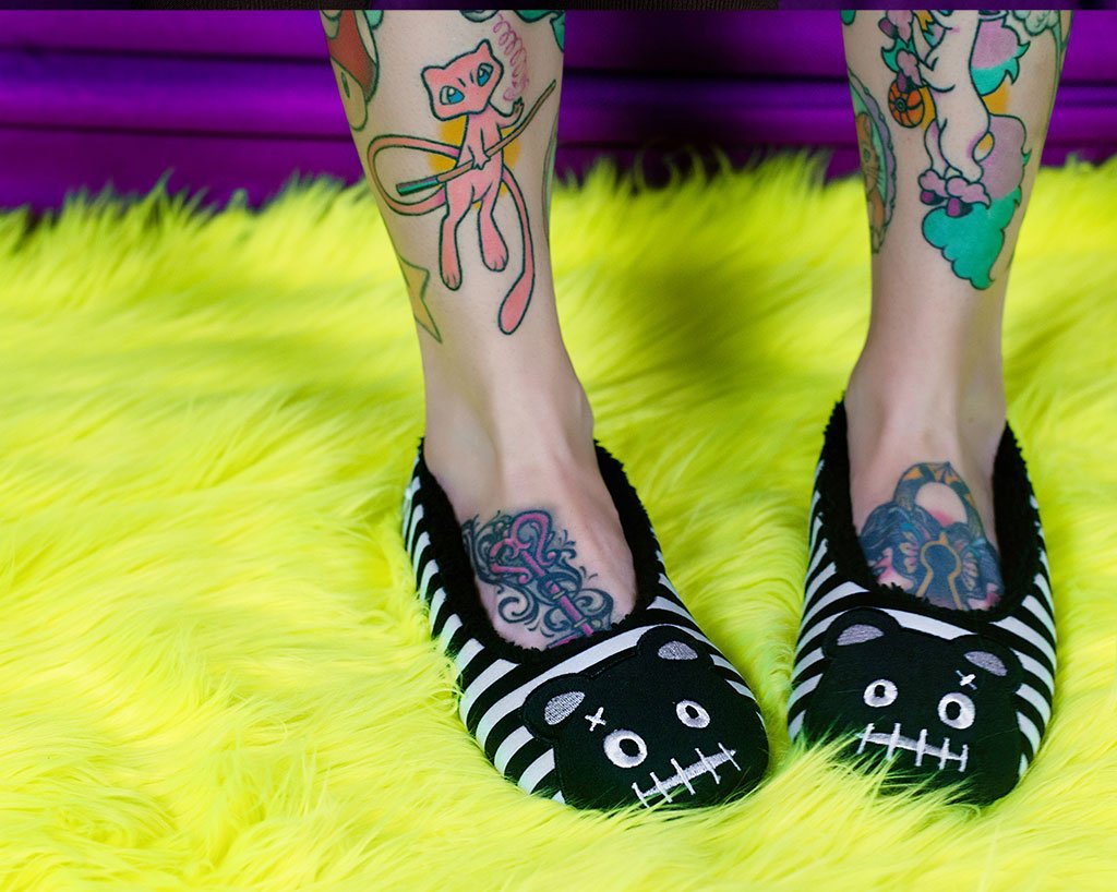 Black & White Striped Punk Panda Slippers - Soft Plush House Shoes for Men & Women - Perfect for Indoor Comfort, Lounge Wear, and Cosplay Costume Accessories