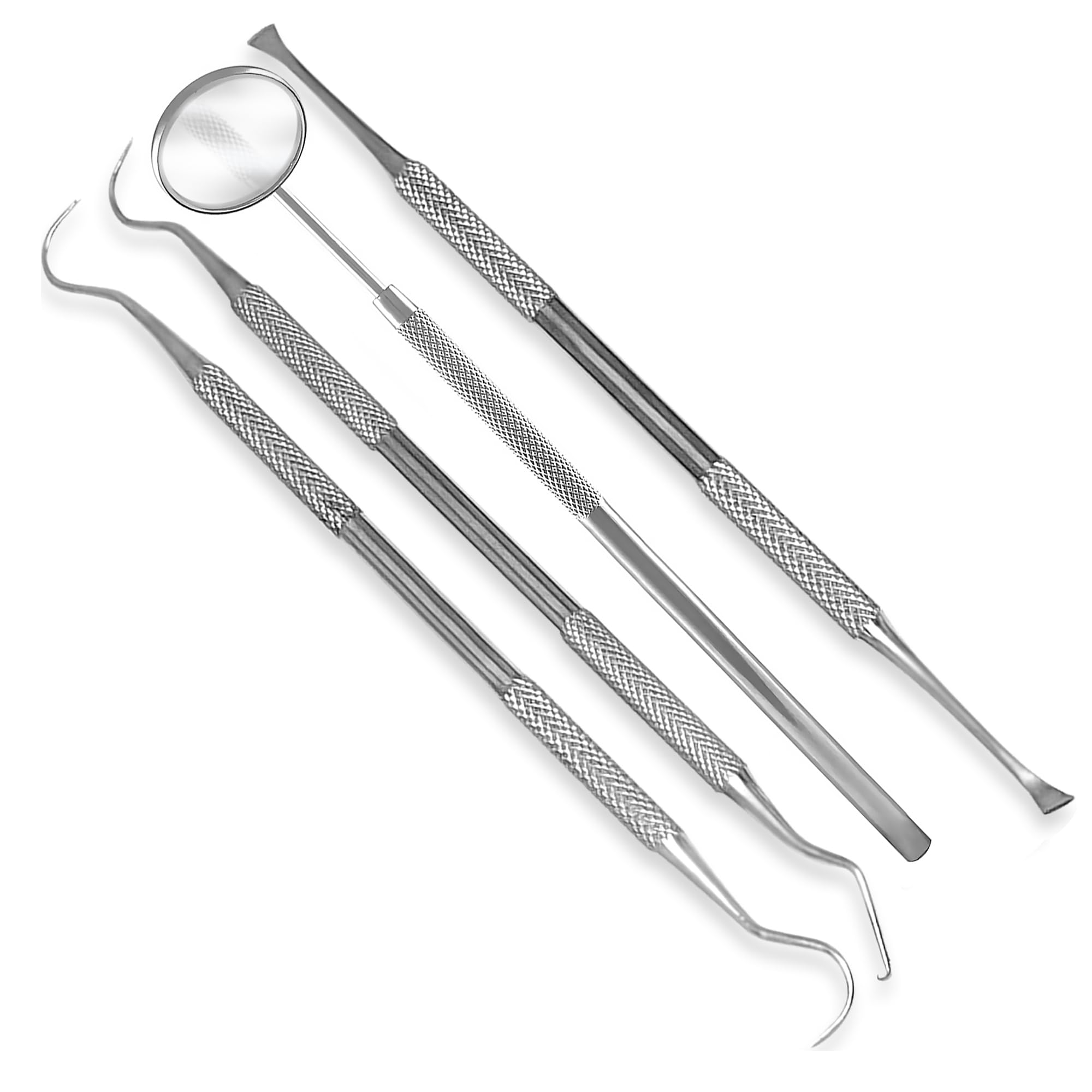 4 Pcs Stainless Steel Dental Scraper Set for Tartar & Plaque Removal - Professional Teeth Cleaning Tools Kit with Scaler & Mirror - Perfect for Dentists, Hygienists & Home Oral Care (1 Pack)