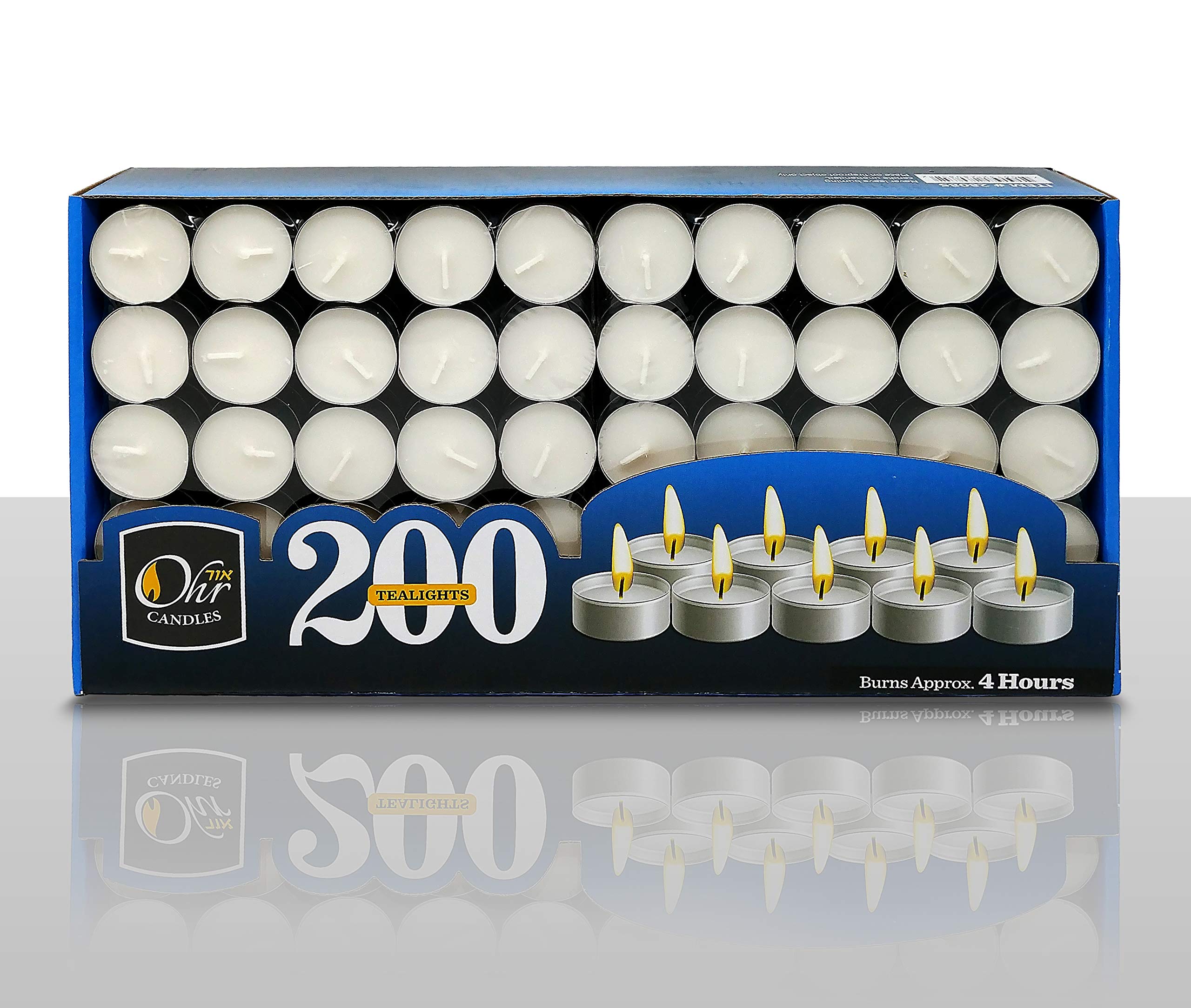 OHR CANDLES 200-Pack Bulk Unscented White Tealight Candles - 4 Hour Burn Time for Weddings, Parties, Home Decor & Relaxation