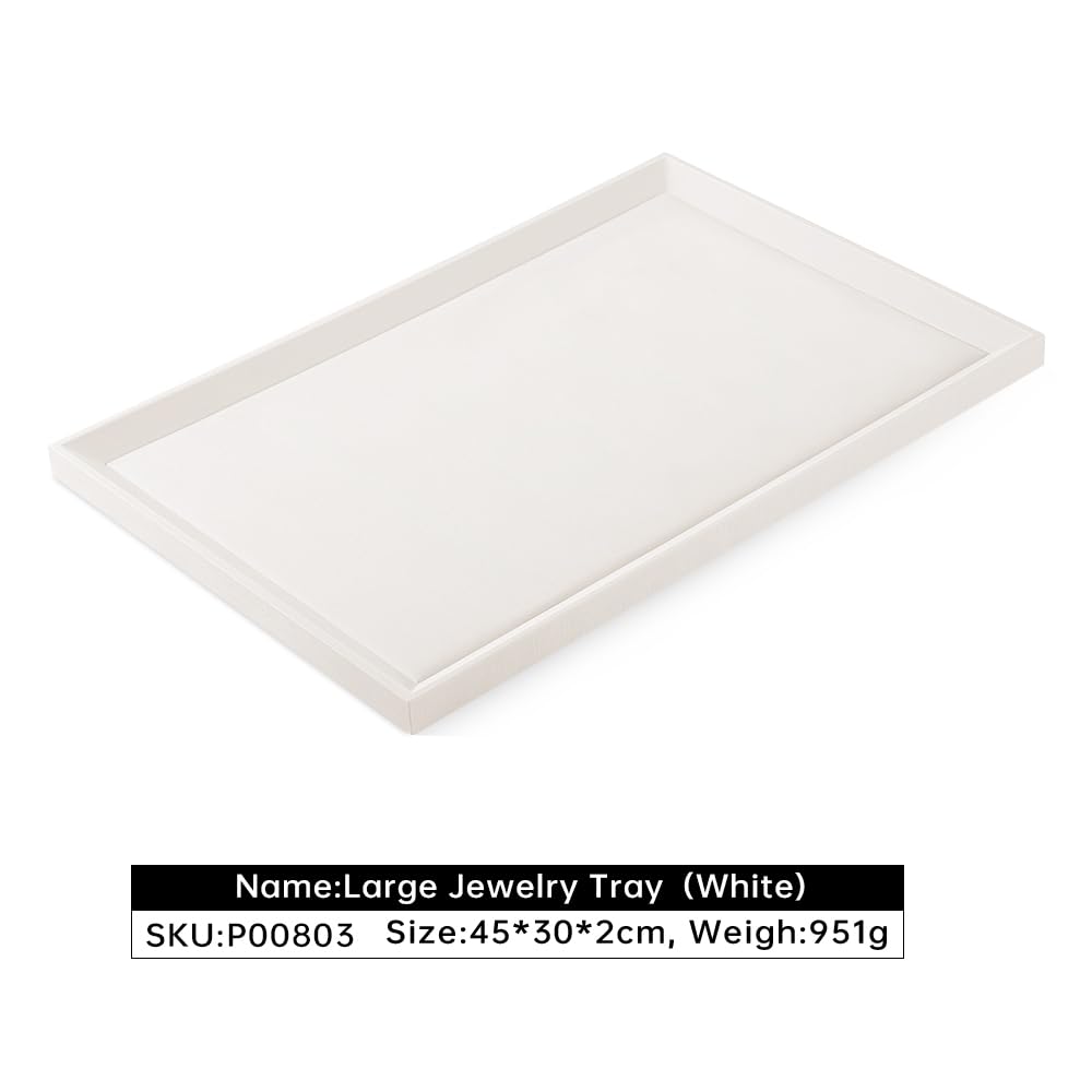 Luxury White Leather Jewelry Tray Organizer - Elegant Jewelry Display for Stores & Dresser Top - Perfect for Necklace, Ring & Earring Storage