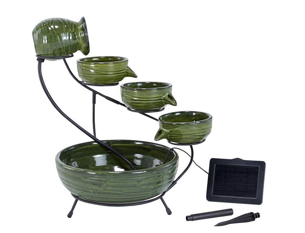 Smart Solar-Powered 4-Tier Ceramic Fountain with 10ft Cable - Elegant Cascading Outdoor Water Feature for Garden, Patio, Yard Decor | Eco-Friendly Solar Garden Fountain for Relaxing Ambience