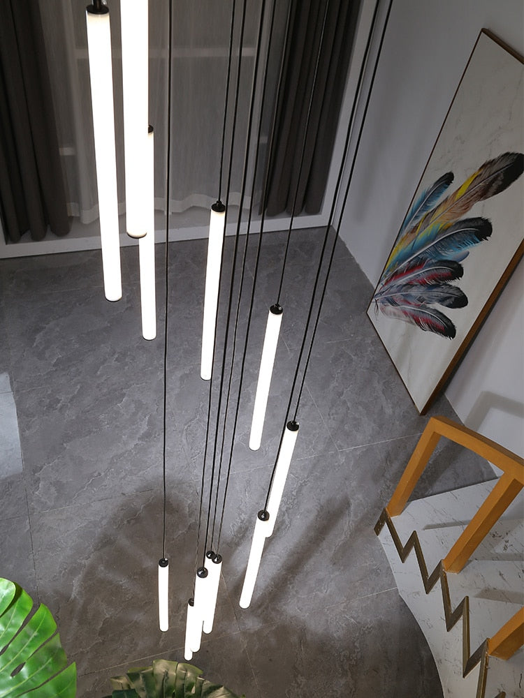 Sleek Modern Strip Cylinder Chandelier - Elegant LED Lighting Fixture for Dining Room, Living Room & Bedroom