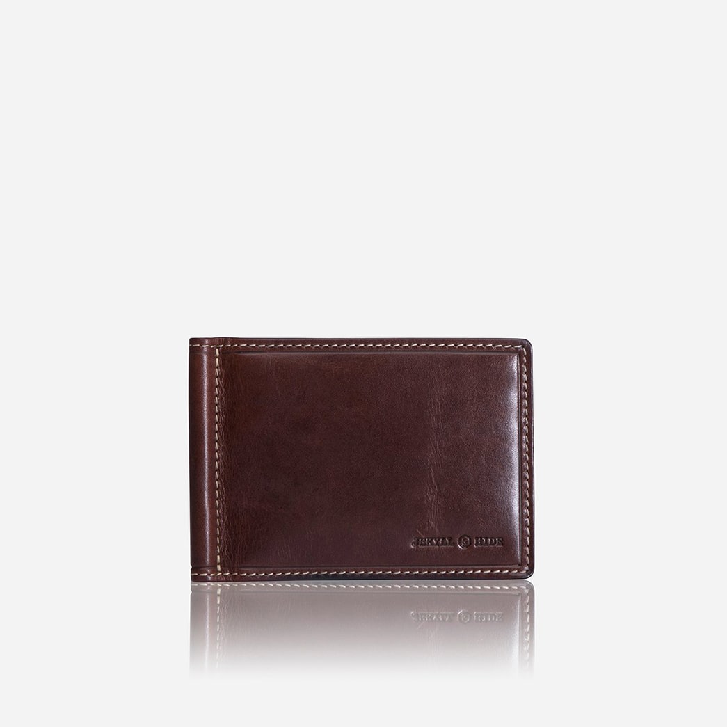 Jekyll & Hide Genuine Leather Oxford Money Clip Wallet for Men - Slim RFID Blocking Bifold Wallet with Cash Clip (Coffee Brown) - Perfect for Business, Travel & Everyday Use