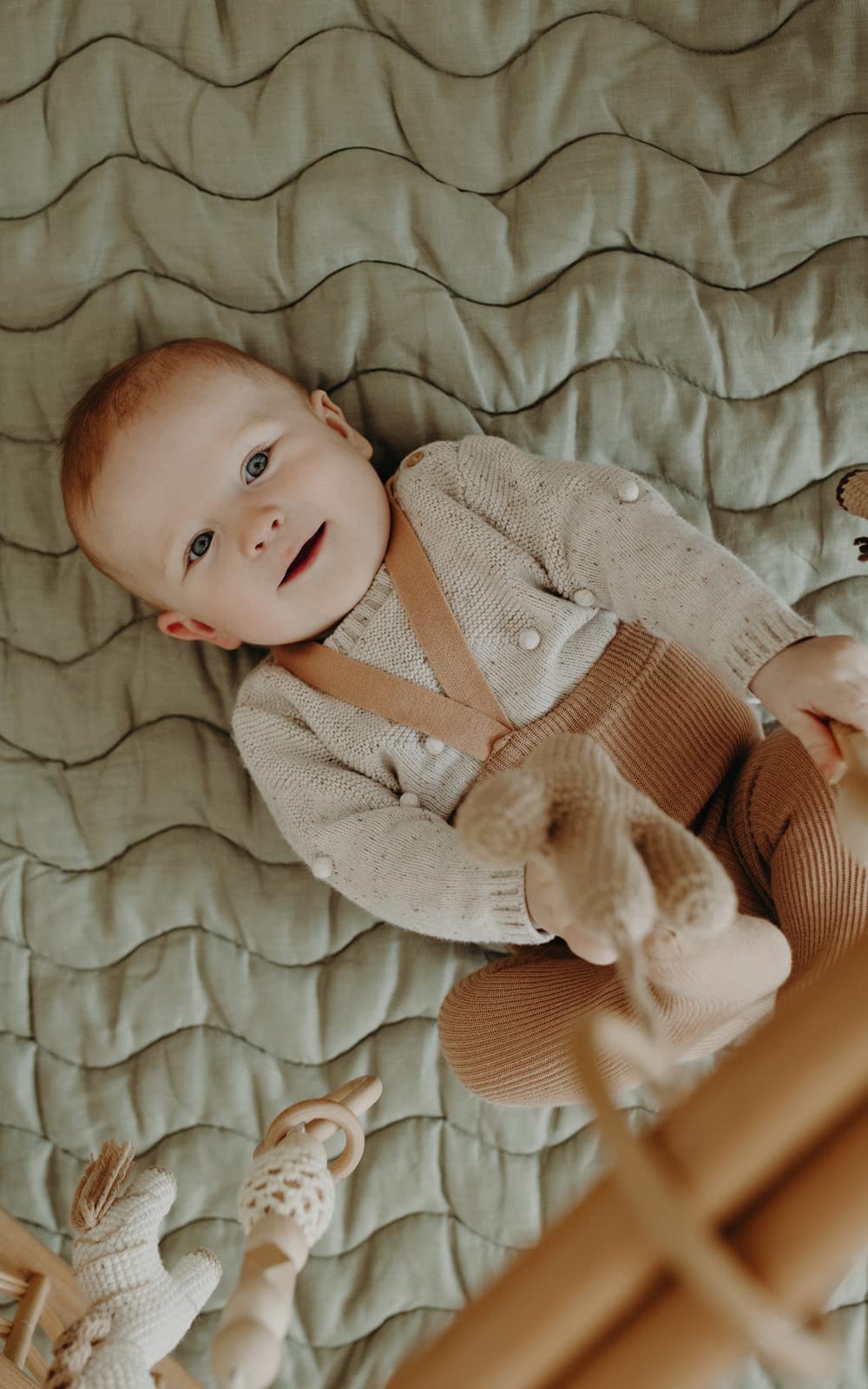 Frankie Lane French Linen Reversible Baby Playmat - Soft Round Padded Nursery Rug for Infants & Toddlers | Tummy Time Mat, Playroom Floor Mat for Boys & Girls | Indoor Activity Mat for Crawling & Play (Sage Green)