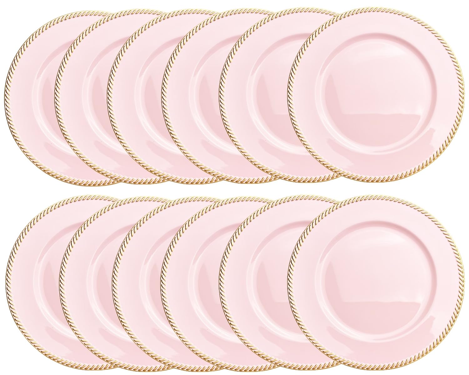 12-Pack 13 Inch Pink Plastic Charger Plates - Elegant Round Dinner Plates for Wedding, Party, and Event Decor - Perfect for Table Settings, Buffets, and Special Occasions