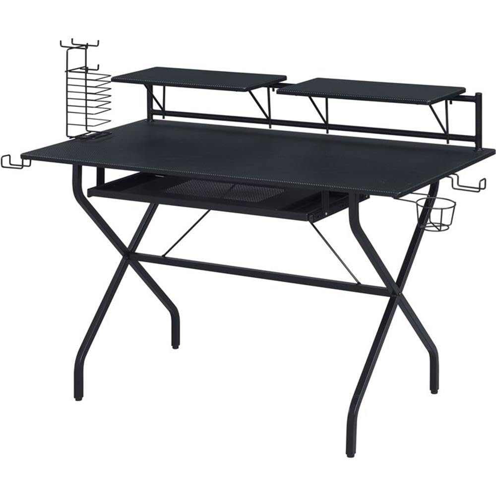 BOWERY HILL Modern Black Computer Desk for Home Office - Sleek Contemporary Writing Workstation for Small Spaces & Remote Work