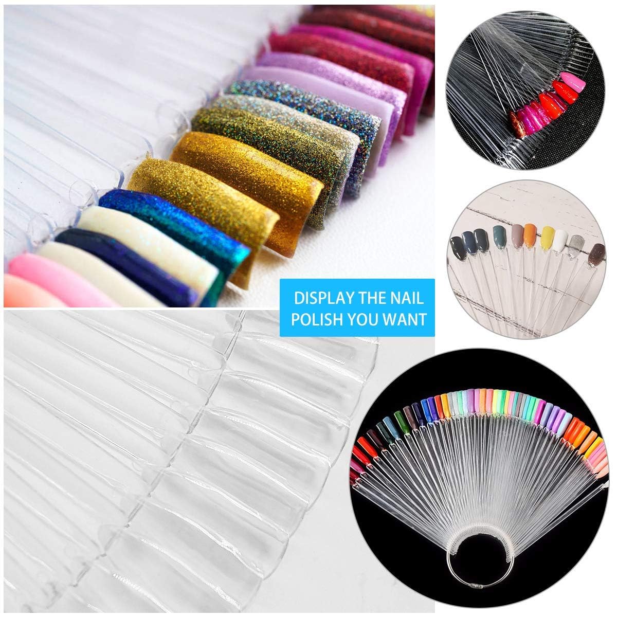 NAILWIND 100-Piece Fan-Shaped False Nail Display Sticks - Natural Nail Art Polish Practice Tips for DIY & Salon Use - Perfect for Nail Color Swatching, Salon Training & Home Manicure Practice