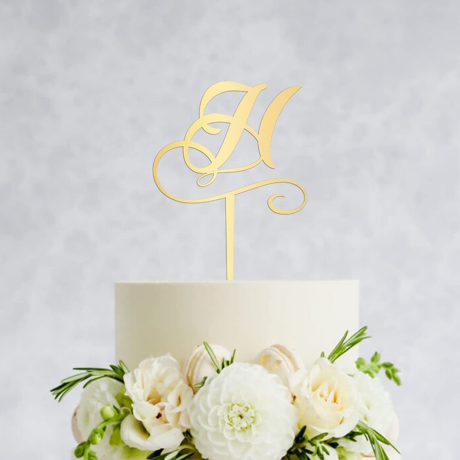 Personalized Gold Acrylic Monogram Cake Topper - Letter H Wedding Cake Decoration for Rustic Weddings, Birthdays & Parties - Custom Initials for Elegant Celebrations