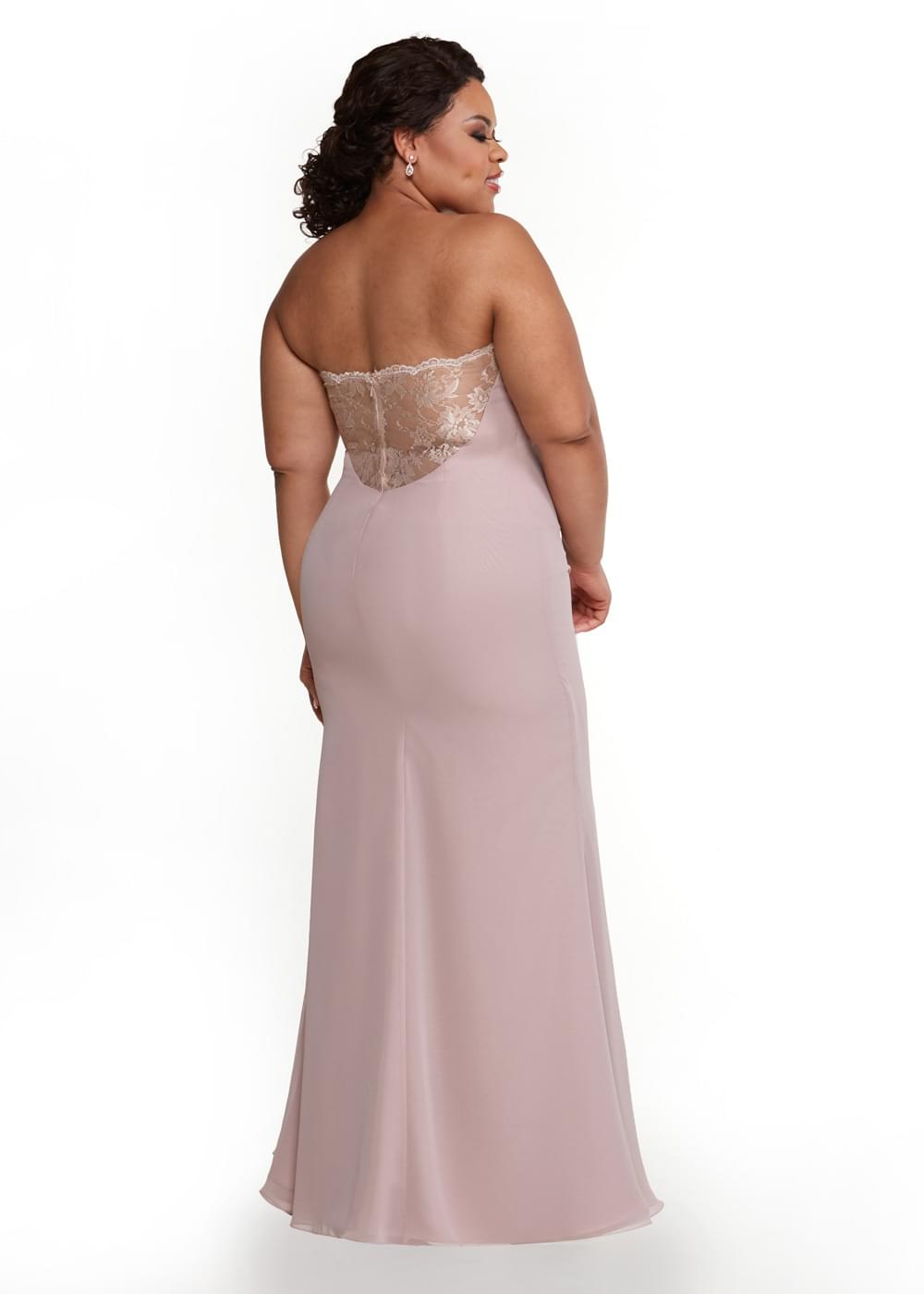 Elegant Strapless Ruched Bodice Lace Back Sheath Chiffon Bridesmaid Dress - Perfect for Weddings, Formal Events & Special Occasions