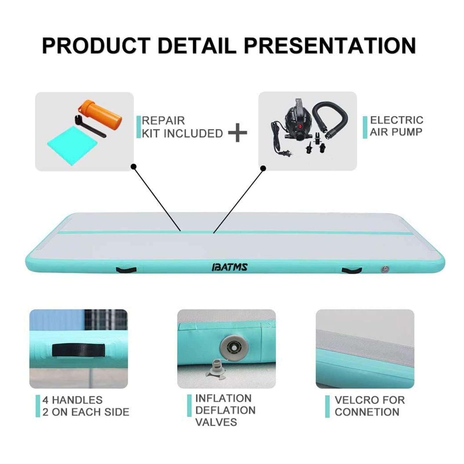 IBATMS DAIRTRACK 10ft-20ft Inflatable Air Tumbling Mat for Gymnastics, Cheerleading & Home Training | Portable Foldable Exercise Mat for Indoor/Outdoor Use | Perfect for Backyard, Gym & Sports Practice