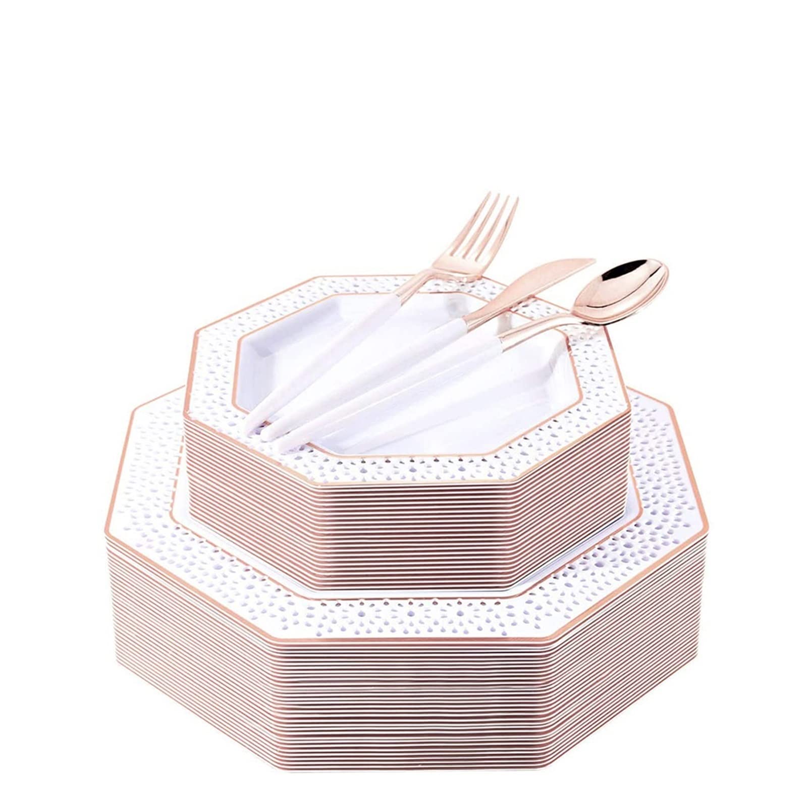 50-Piece Disposable Octagonal Plastic Plate & Silverware Set for 10 People - Christmas, Halloween Party Decorations - Eco-Friendly Tableware for Home Parties, Events & Gatherings (Color: Silver, Size: Standard) - Perfect for Holiday Celebrations, Birthday Parties & Outdoor Picnics