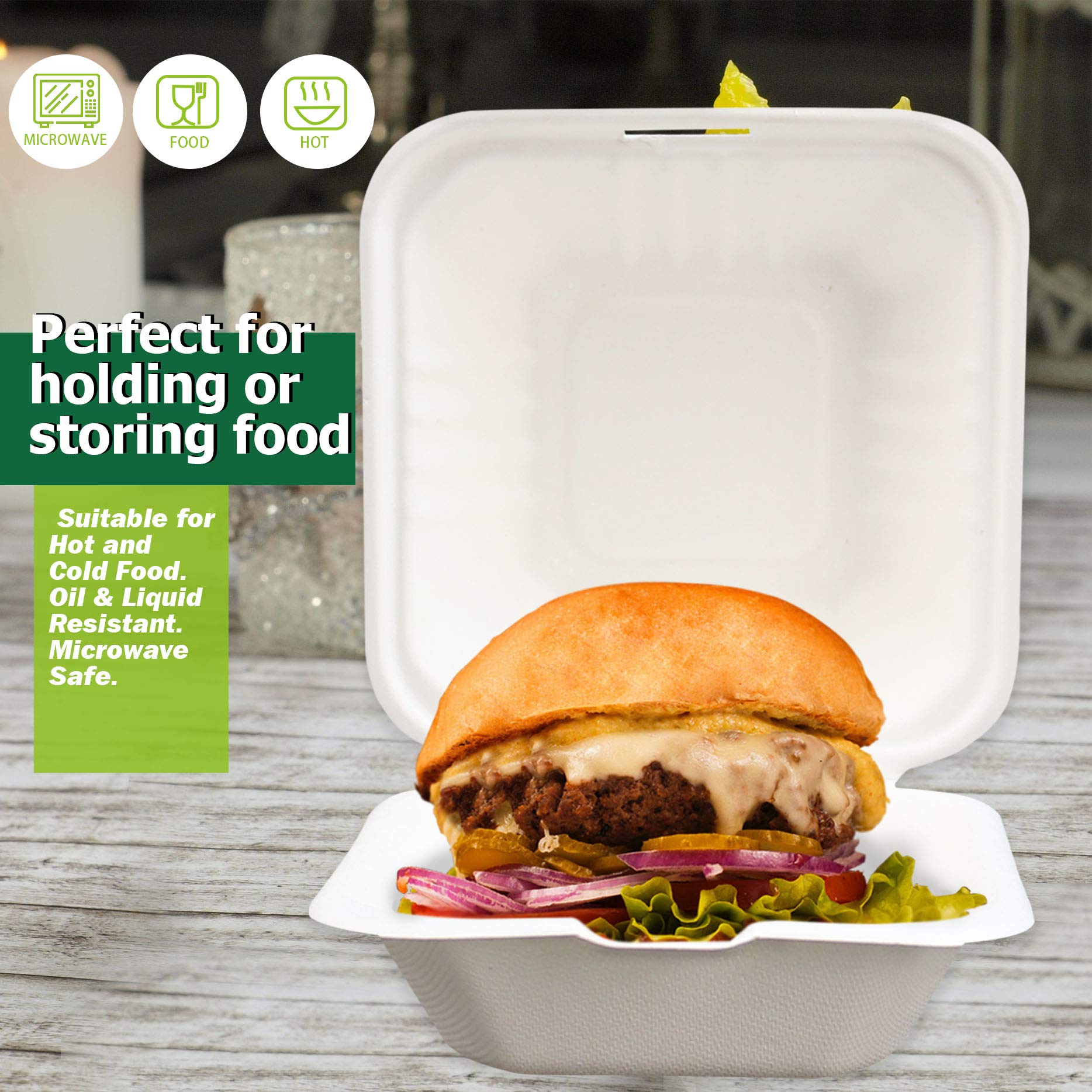Eco-Friendly 6-inch 500-Count Compostable Clamshell Food Containers - Natural Bagasse (Sugarcane Fiber) Biodegradable Take-Out Boxes with Hinged Lid, Microwave Safe & Gluten-Free | Perfect for Restaurants, Catering, Meal Prep & Sustainable Food Packaging