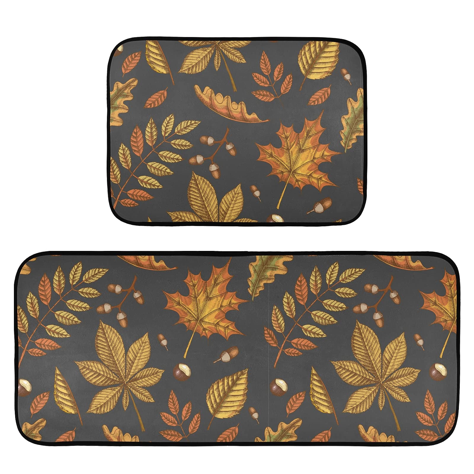 Emelivor Anti-Fatigue Kitchen Mat Set of 2 - Non-Slip Cushioned Memory Foam Rug for Fall/Autumn - Heavy Duty Farmhouse Style Mats for Kitchen, Laundry & Entryway - Perfect for Standing Comfort While Cooking & Cleaning