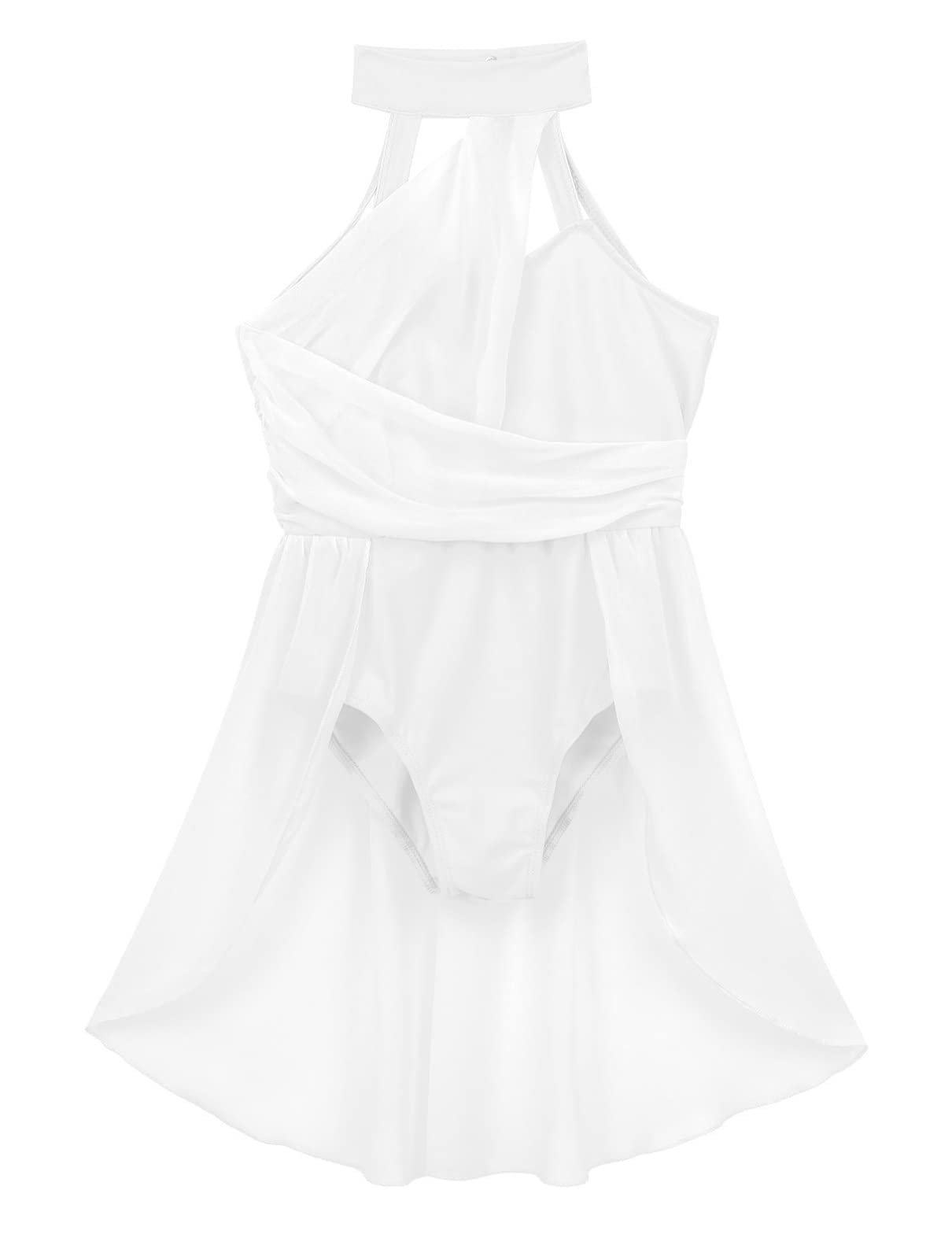 Sxiwei Girls Ballet Dance Leotard - Chiffon Halter Neck One Piece Contemporary Lyrical Dance Dress for Ballroom, Performance & Competition