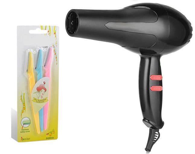 1800W Professional Hair Dryer & Ladies Shaver Combo - 6130 Hair Blower with Face Razor for Women | Perfect for Home Salon, Travel & Quick Styling