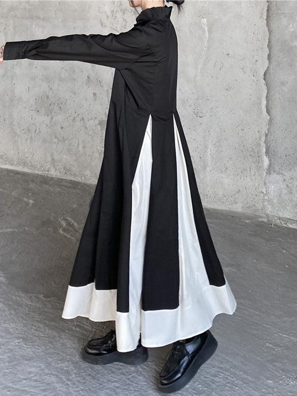 Lovevop Black and White Stitching Stand Collar Large Swing Retro Dress - Vintage Style Flowy Dress for Women, Perfect for Parties, Weddings & Date Nights