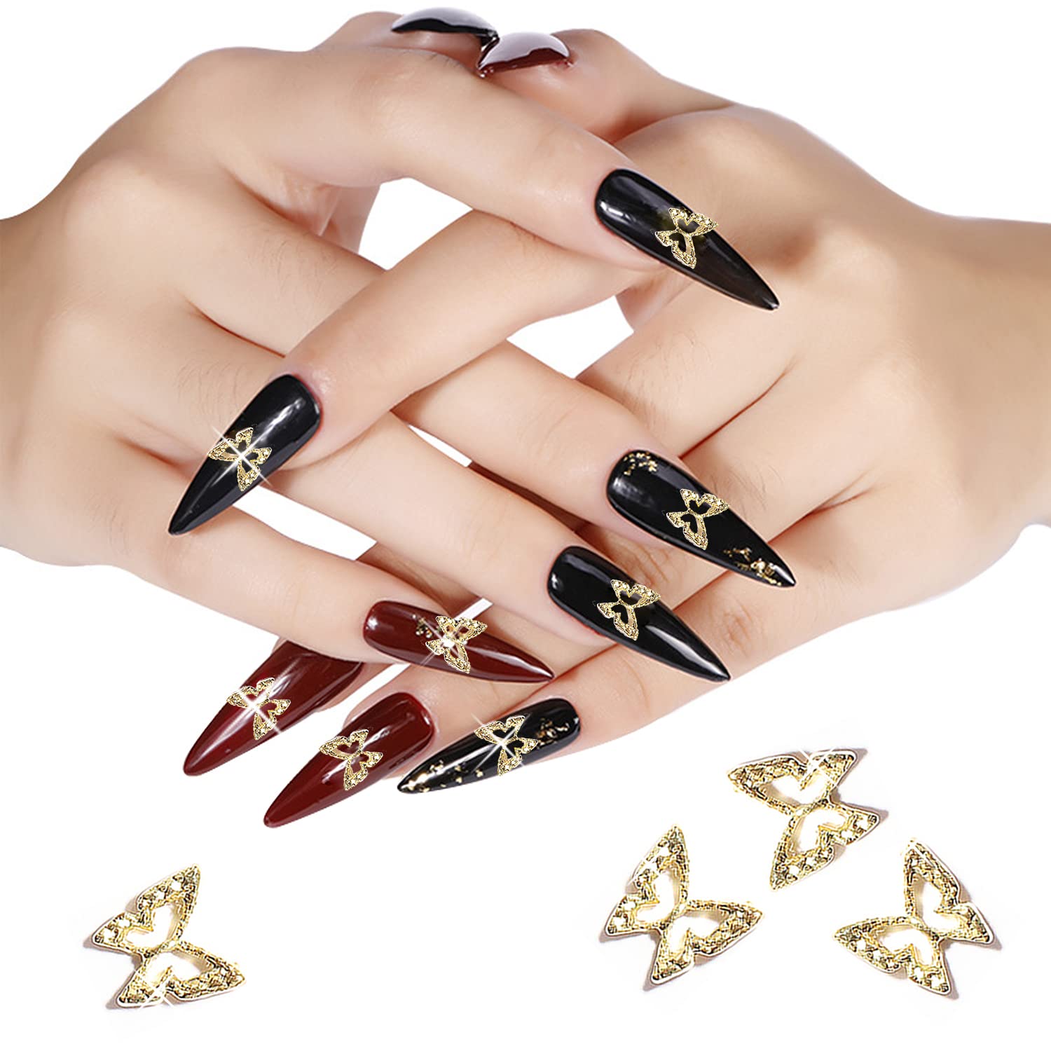 JERCLITY 100PCS 3D Gold Butterfly Nail Charms - Metal Nail Art Decorations for Acrylic Nails, DIY Manicure, Gel Polish & Nail Extensions - Perfect for Bridal, Party, Salon & Special Occasion Nail Designs