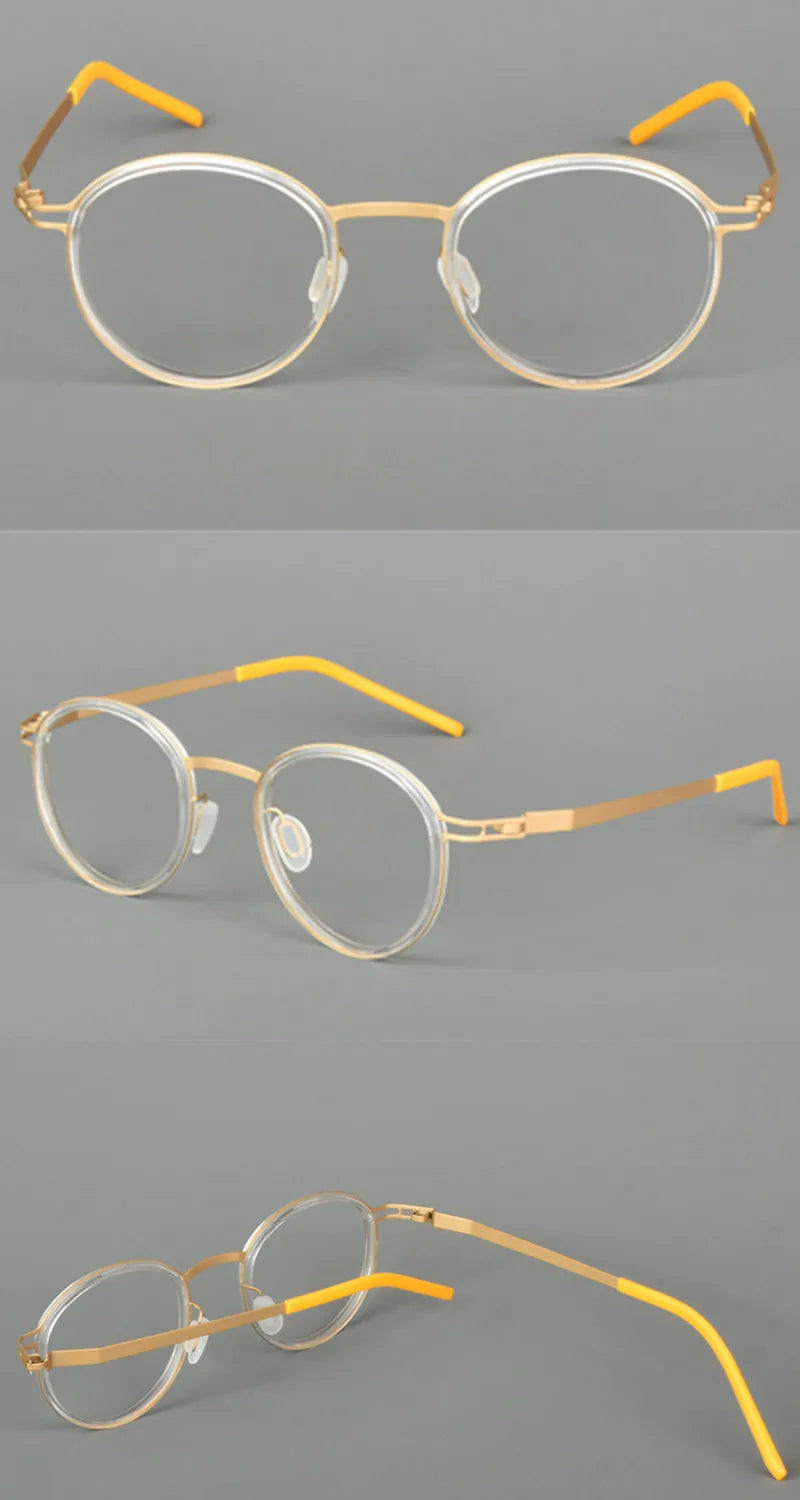 Unisex Full Rim Round Screwless Titanium Acetate Eyeglasses Frame 4620 - Lightweight Durable Glasses for Men & Women - Perfect for Reading, Work, and Everyday Wear