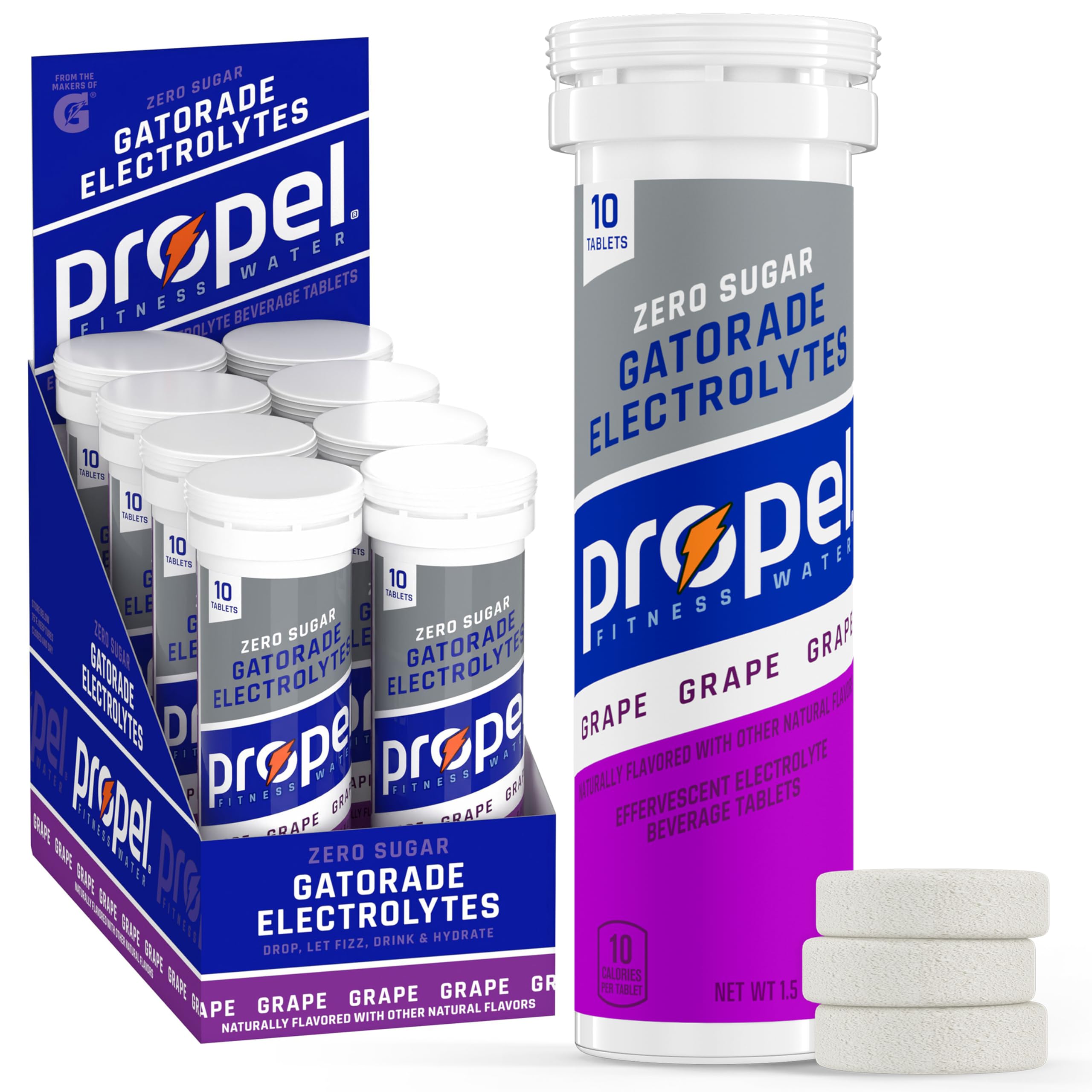 Propel Fitness Water Tablets - Grape Flavor, 10 Count Tube (Pack of 8) | Electrolyte Hydration for Workouts, Running & Active Lifestyle | Ideal for Gym, Hiking & Sports Recovery