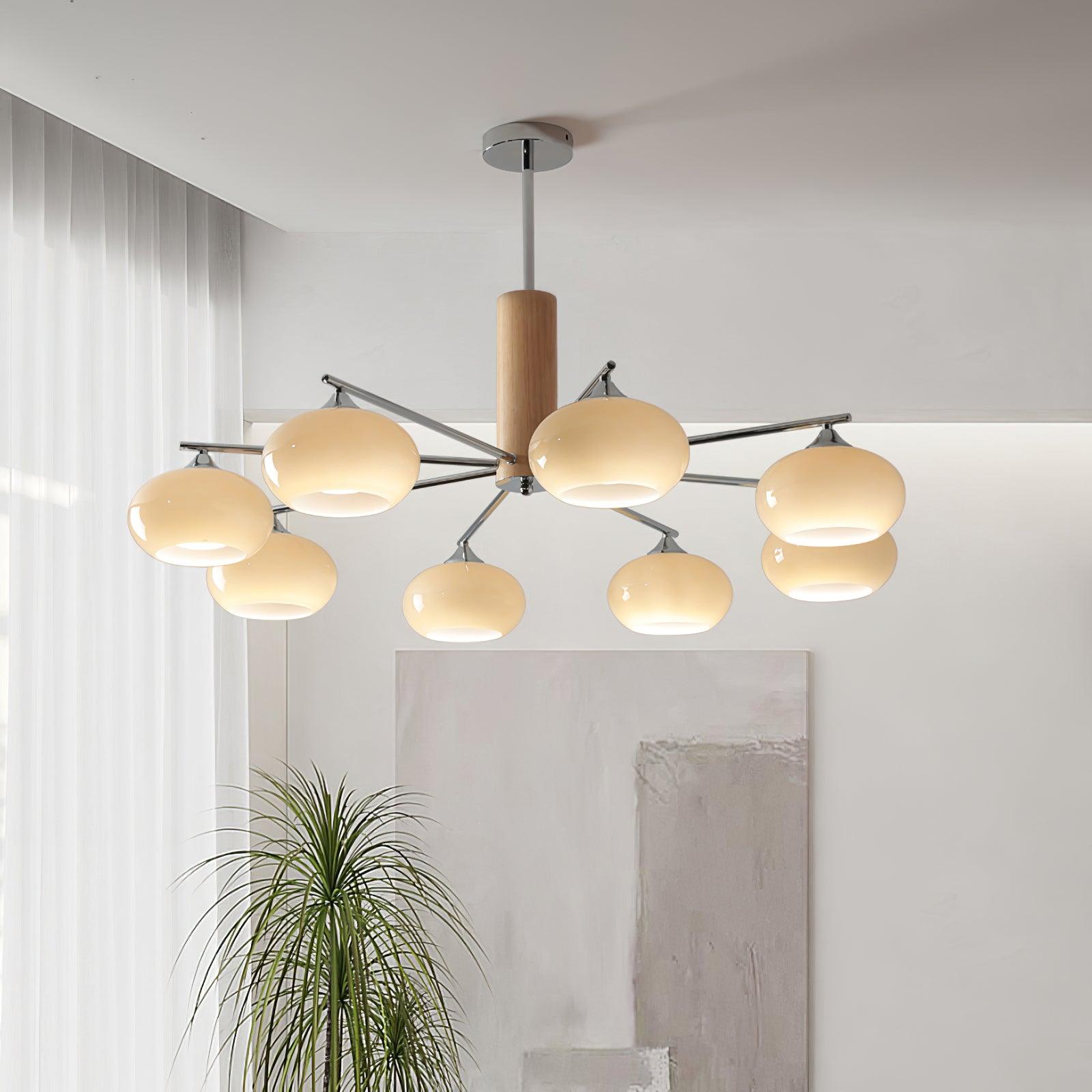 Stylish Elliptical Persimmon Chandelier - Modern Orange Glass Pendant Light for Dining Room, Living Room & Bedroom Decor