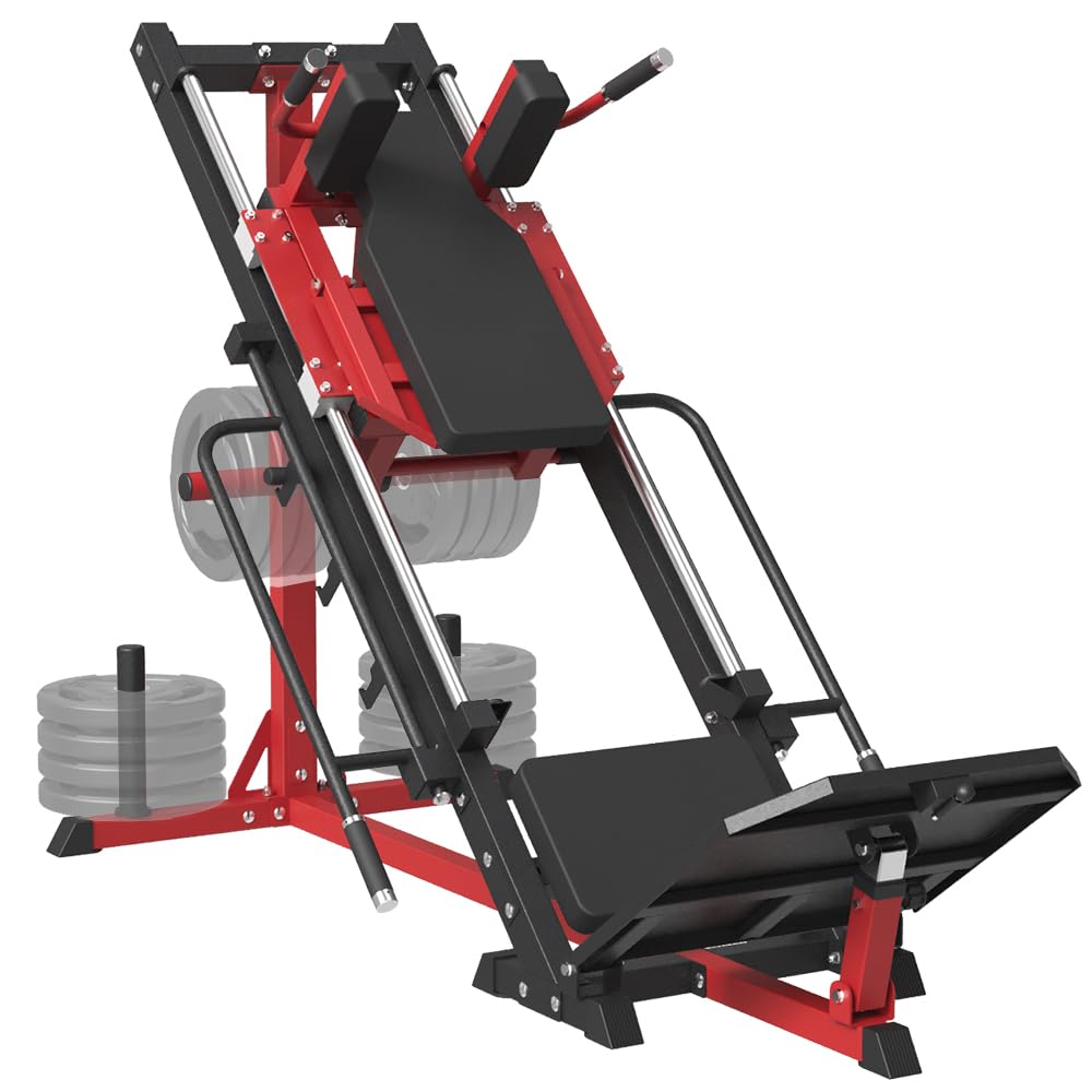 Leg Press Hack Squat Machine Combo - 45-Degree Linear Bearing Leg Exercise Equipment for Quads, Hamstrings, Glutes & Calves - Home Gym Strength Training Machine with Weight Storage - Perfect for Leg Day Workouts & Full Lower Body Training