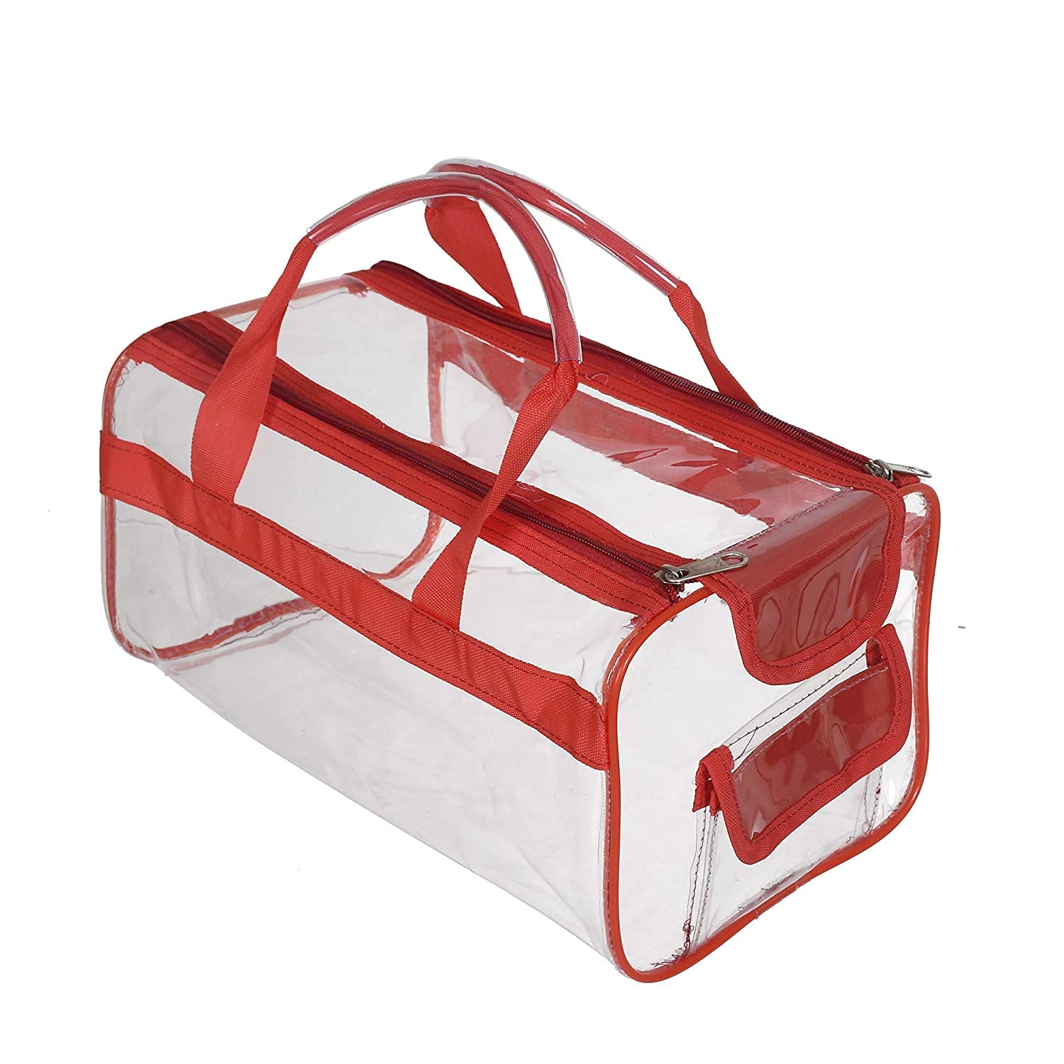 **Kuber Industries Multifunctional Travel Makeup Bag with Handle – Waterproof Cosmetic Organizer Pouch for Women & Men, Perfect for Travel, Gym, and Daily Use (Red)**