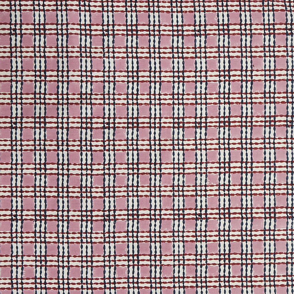 Trellis Block Printed Linen Cotton Fabric - Rose & Midnight Blue - Perfect for Home Decor, Upholstery, and DIY Sewing Projects