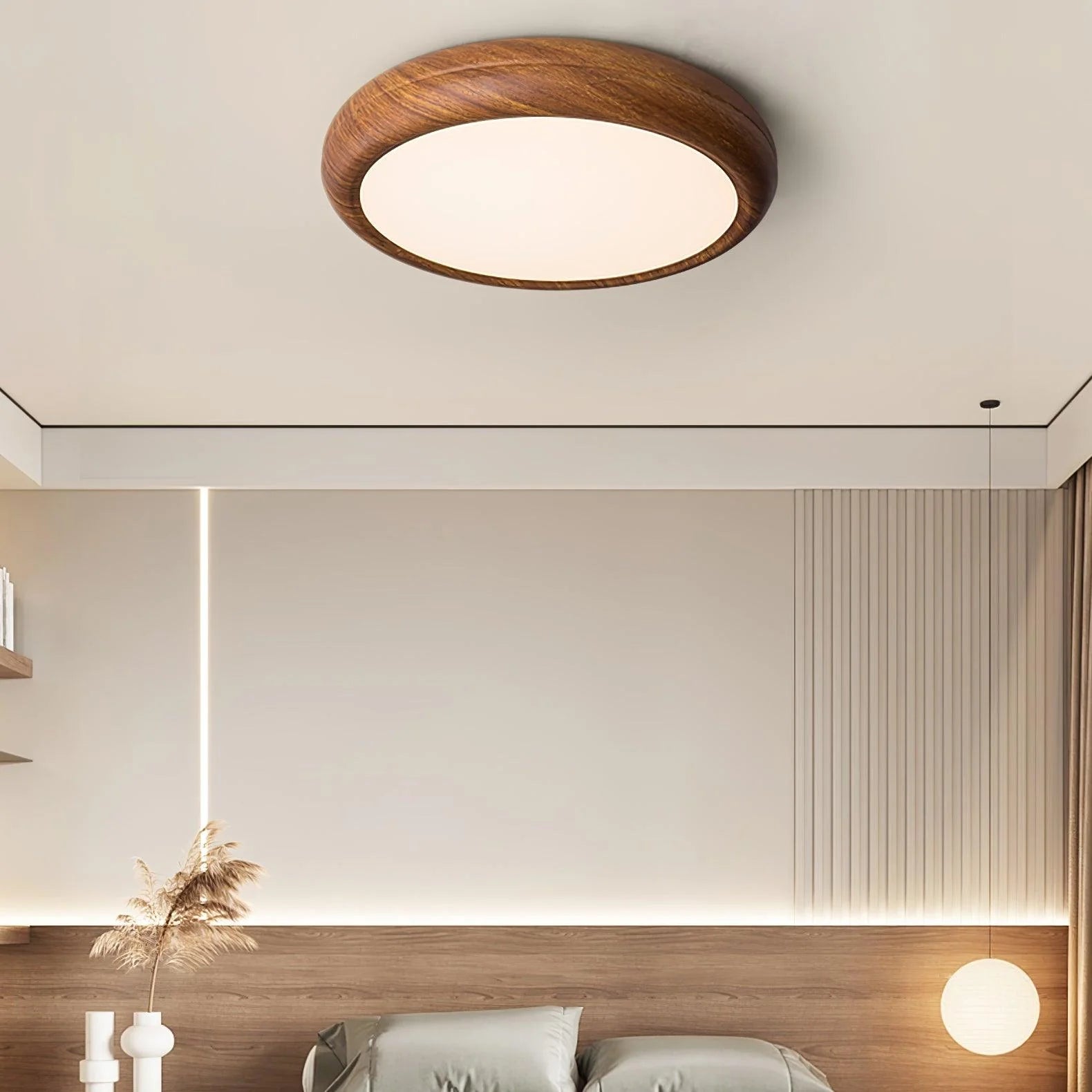 Wood Grain Round Ceiling Lamp - Modern Farmhouse Pendant Light with Natural Wood Finish - Perfect for Living Room, Bedroom, or Dining Room Lighting