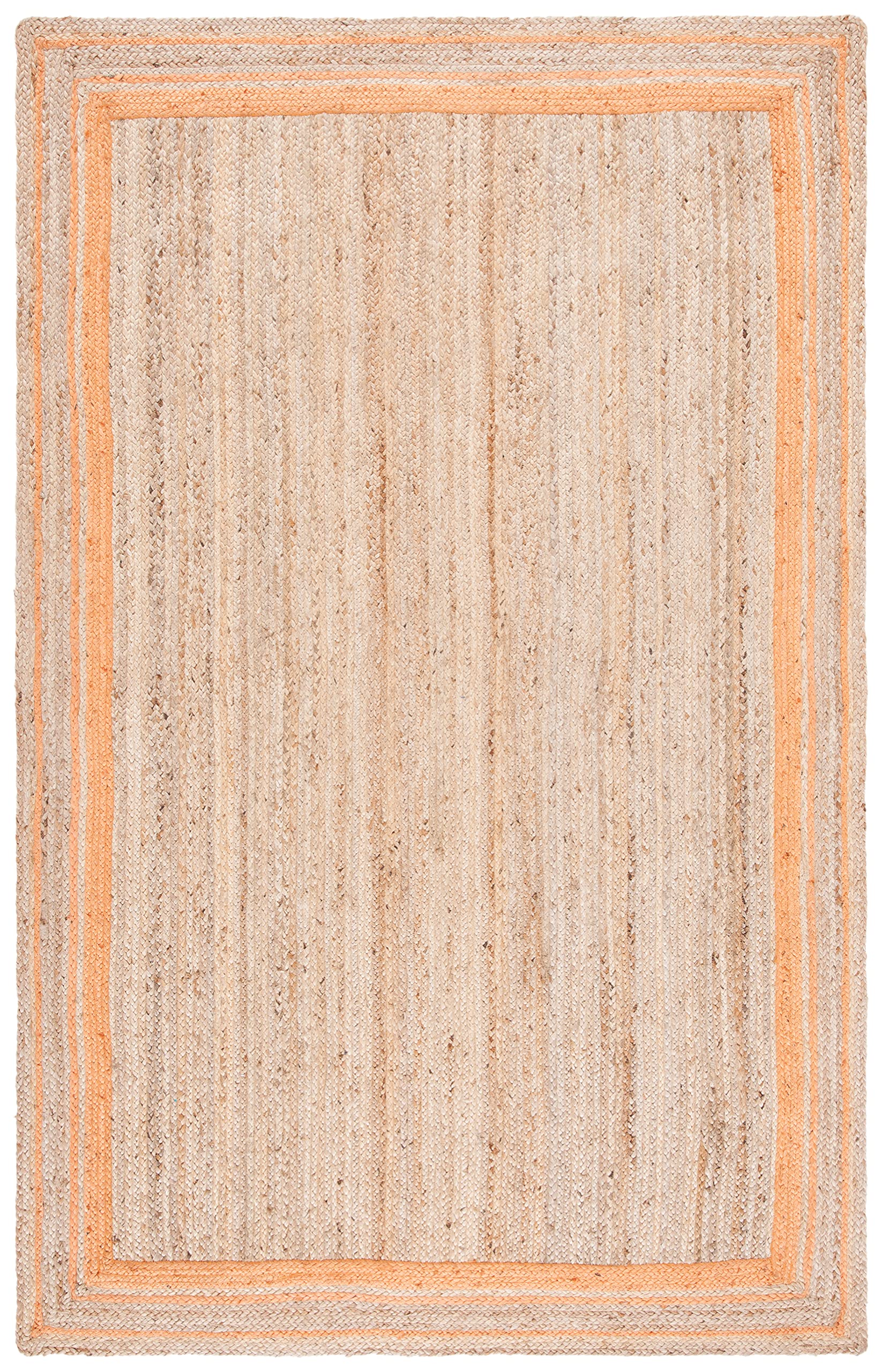 SAFAVIEH Natural Fiber Collection Handmade Jute Area Rug - 8' x 10', Orange & Natural, Farmhouse Style with Border, Durable for High Traffic Areas | Perfect for Living Room, Bedroom, Dining Room & Home Decor (NF109P)