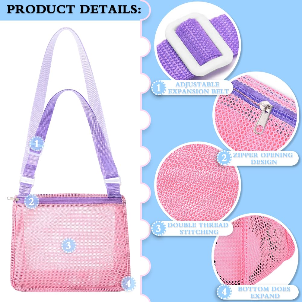 3Pcs Mesh Beach Toy Bags with Adjustable Shoulder Straps - Shell Collecting Bags for Kids, Sand & Snow Toys, Perfect for Beachcombing, Seashell Hunting, and Outdoor Adventures