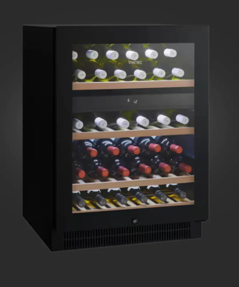 Vintec VWD050SBB X Dual Zone 50 Bottle Wine Cooler Refrigerator - Black Glass Door for Home Bar, Kitchen, or Wine Cellar Storage