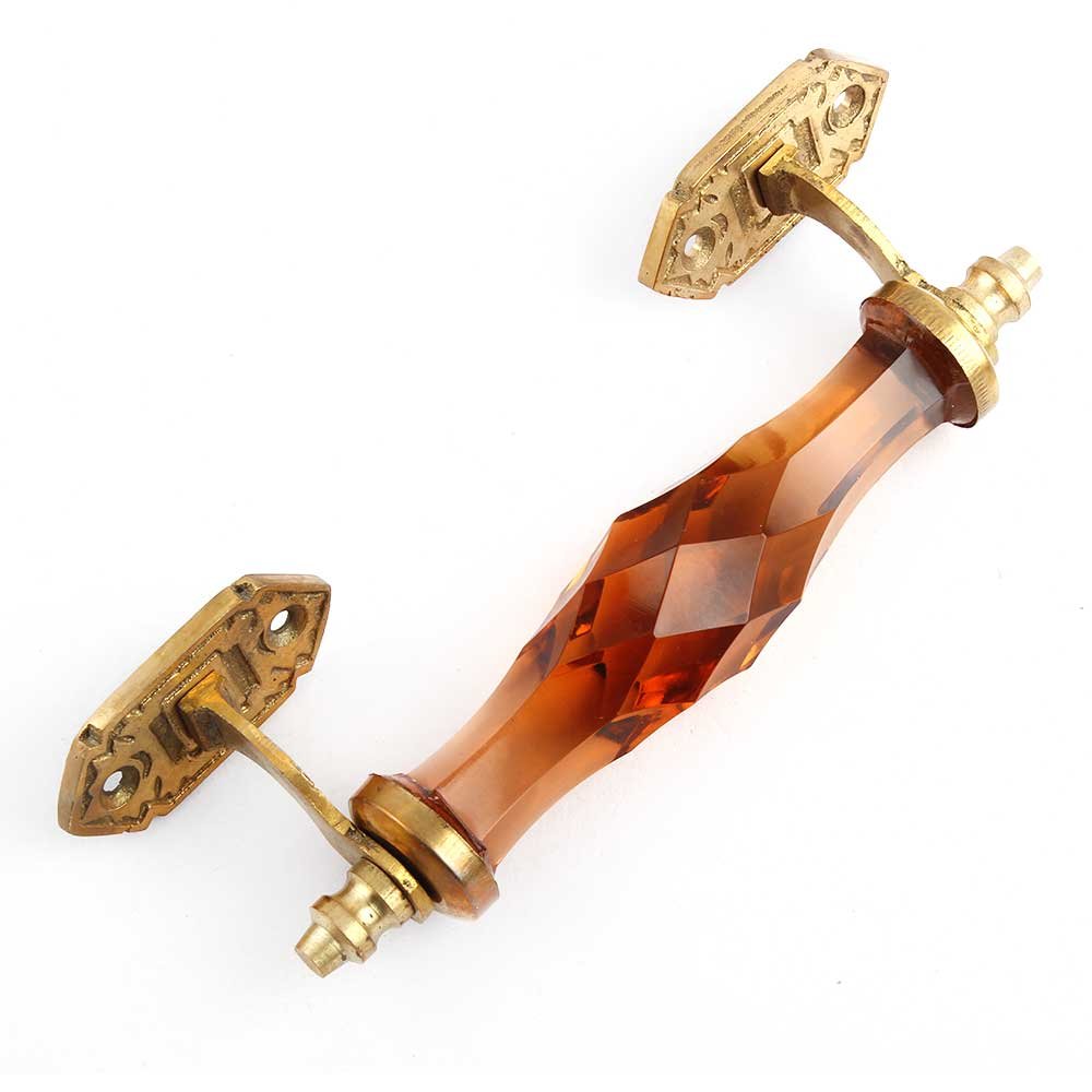IndianShelf 4 Pack Glass Amber Decorative Door Handles & Drawer Pulls - Diamond Cut Unique Cabinet Handles for Dresser, Wardrobe & Furniture (GH-02) - Vintage Home Decor Upgrade for Bedroom, Kitchen & Bathroom