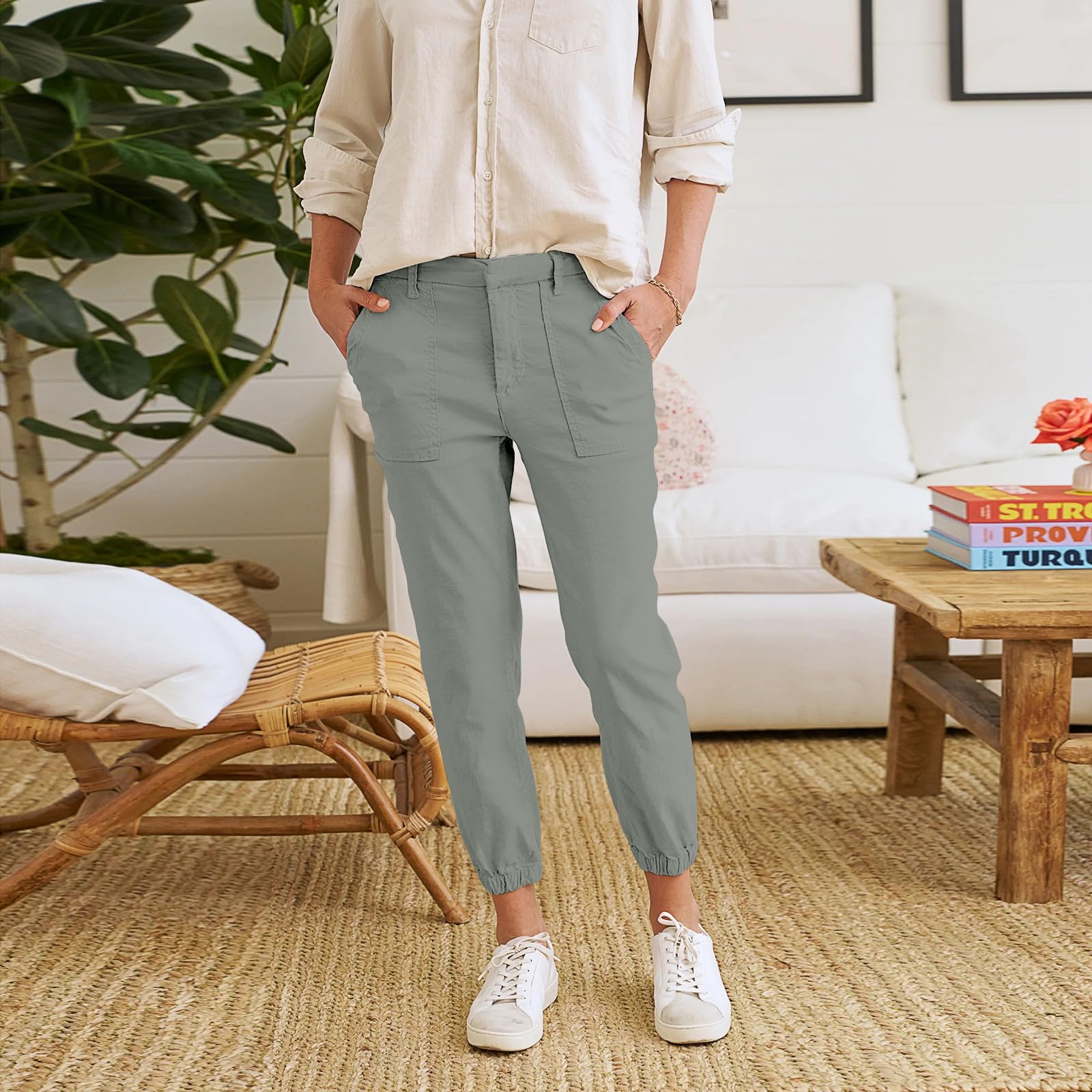 Women's High Waisted Ankle Pants - Stretchy Summer Casual & Business Work Pants with Pockets | Office Wear, Travel & Everyday Comfort